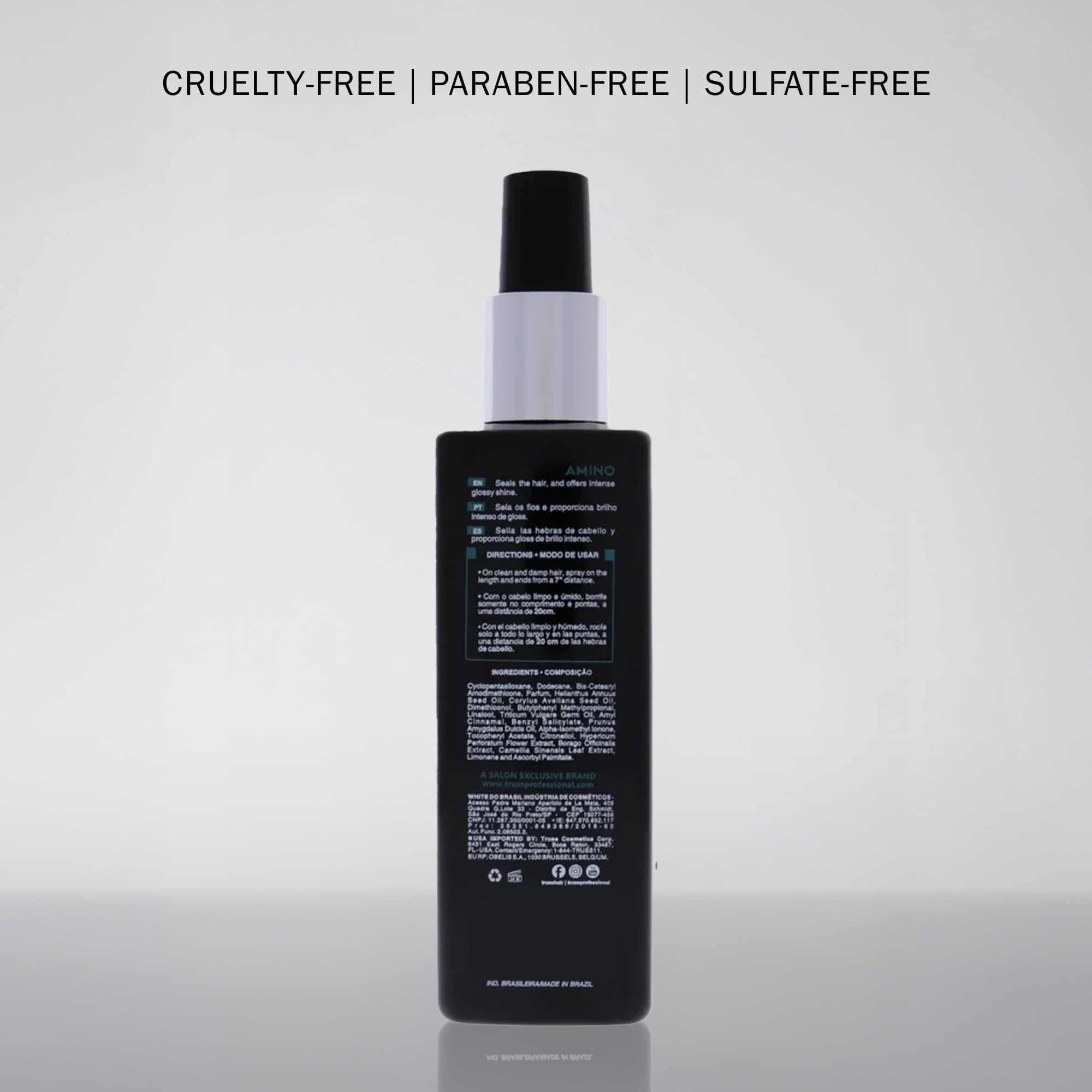 TRUSS Amino Heat Protection Spray color-safe formula for treated hair.