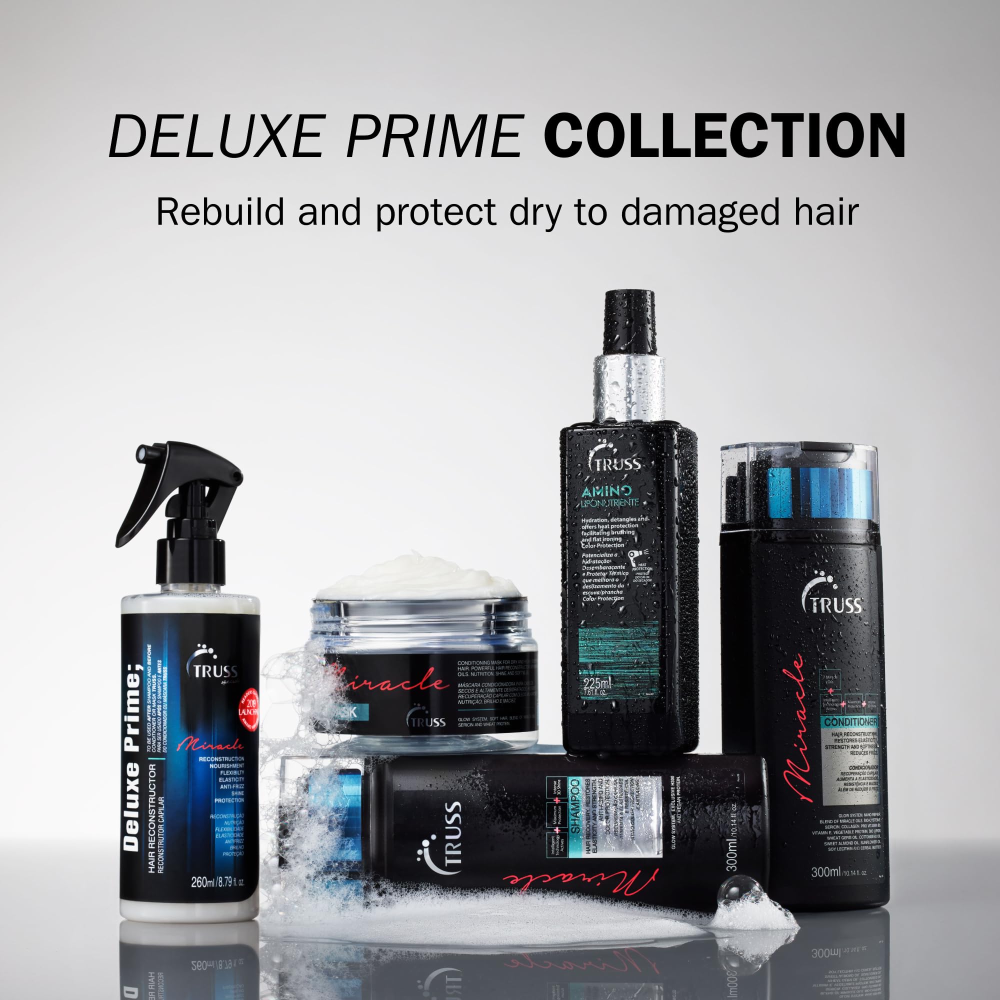 TRUSS Amino Heat Protection Spray on hair adds shine and color protection.