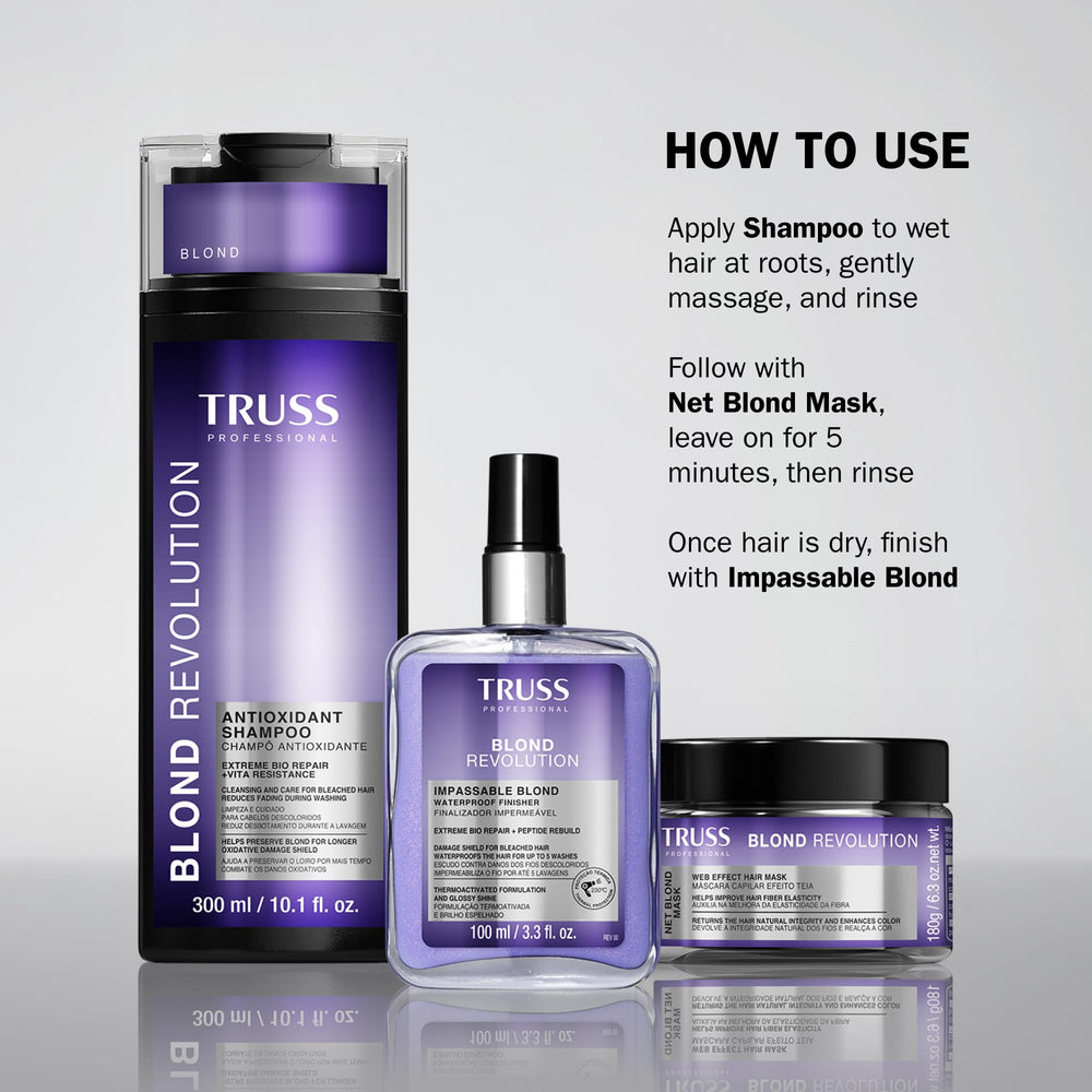 TRUSS Blond Revolution Shampoo lather close-up shows rich cleansing foam.