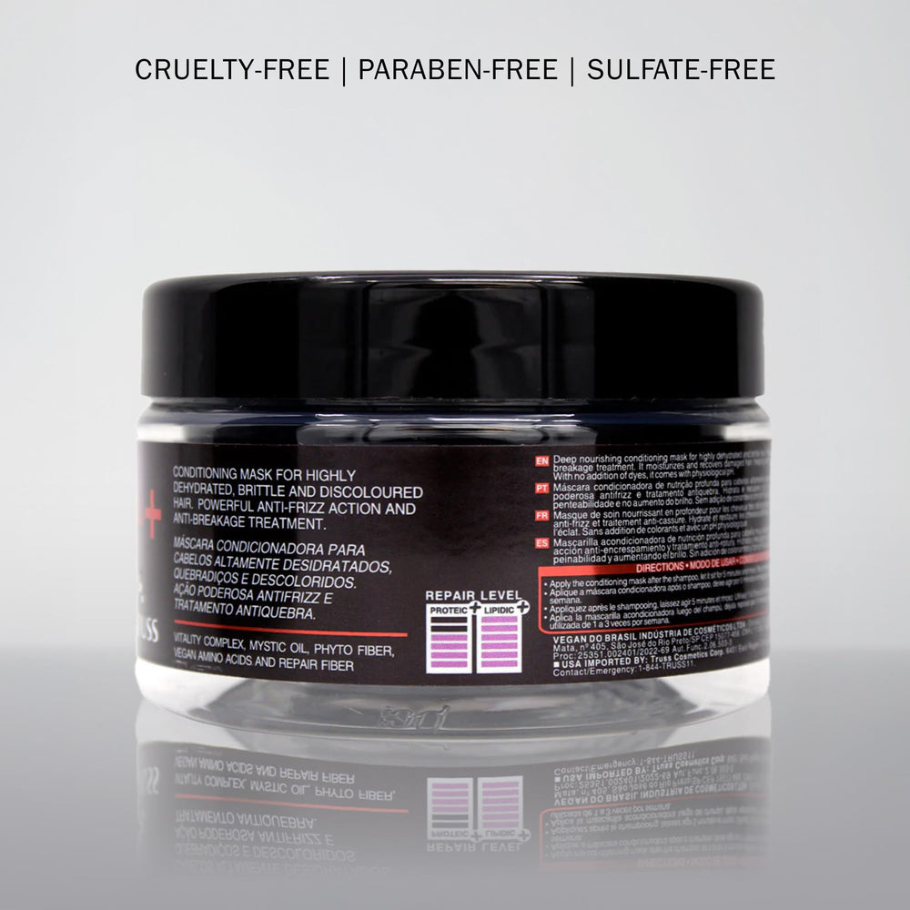 TRUSS Deluxe Prime + Mask ingredients display highlights dye-free formulation.