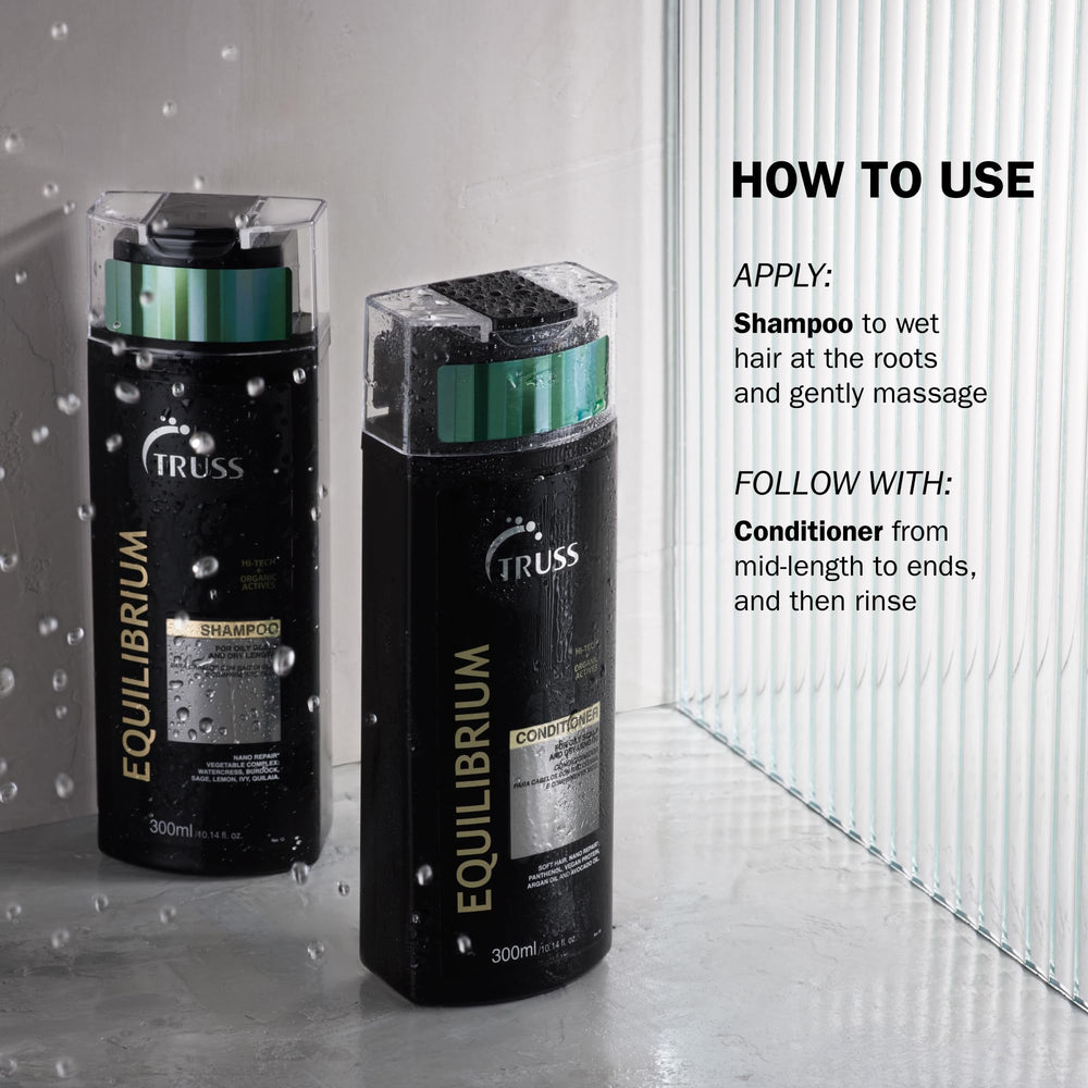 TRUSS Equilibrium after-wash hair appears hydrated with smooth ends