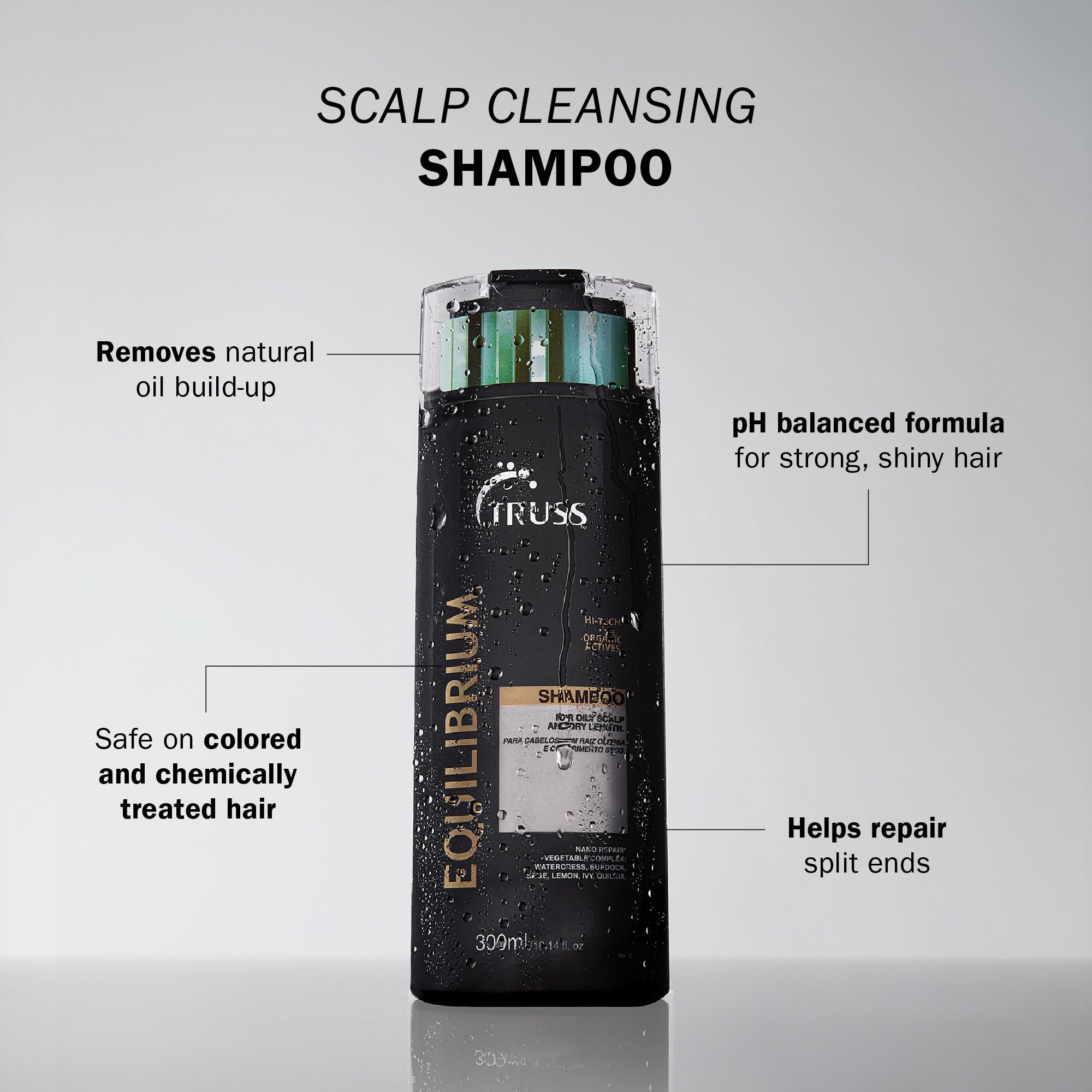 TRUSS Equilibrium rich lather demonstrates deep cleansing for oily scalp