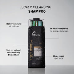 TRUSS Equilibrium rich lather demonstrates deep cleansing for oily scalp