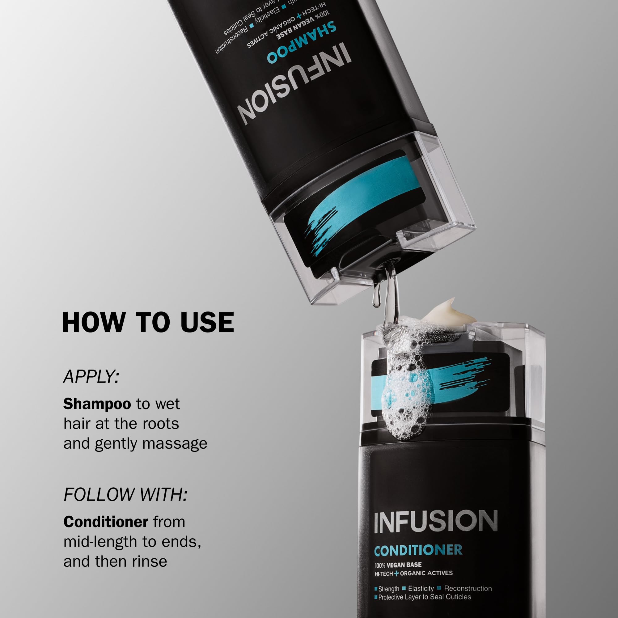 TRUSS Infusion hair texture close-up reveals silky, detangled strands.