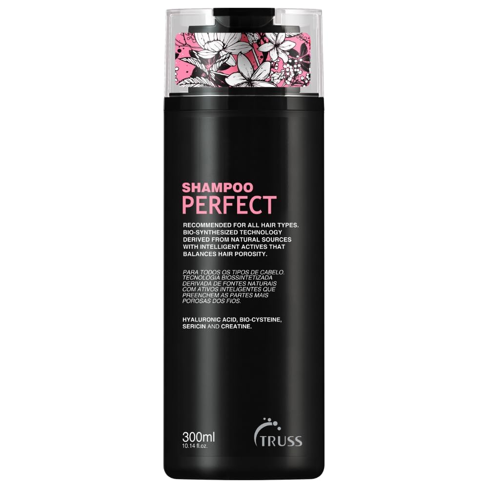 TRUSS Moisturizing Shampoo bottle shows hydrating formula for damaged hair and color protection.