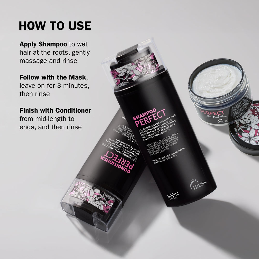 TRUSS Moisturizing Shampoo demonstrates porosity balance for smoother, less frizzy hair.