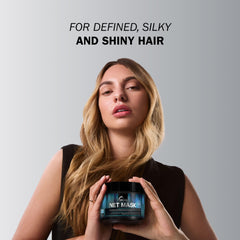 TRUSS Net Deep Conditioning Hair Mask on hair strands demonstrates smoothing and frizz reduction