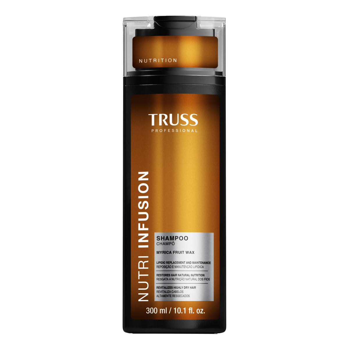 TRUSS Nutri Infusion shampoo bottle highlighting hydrating formula for dry hair
