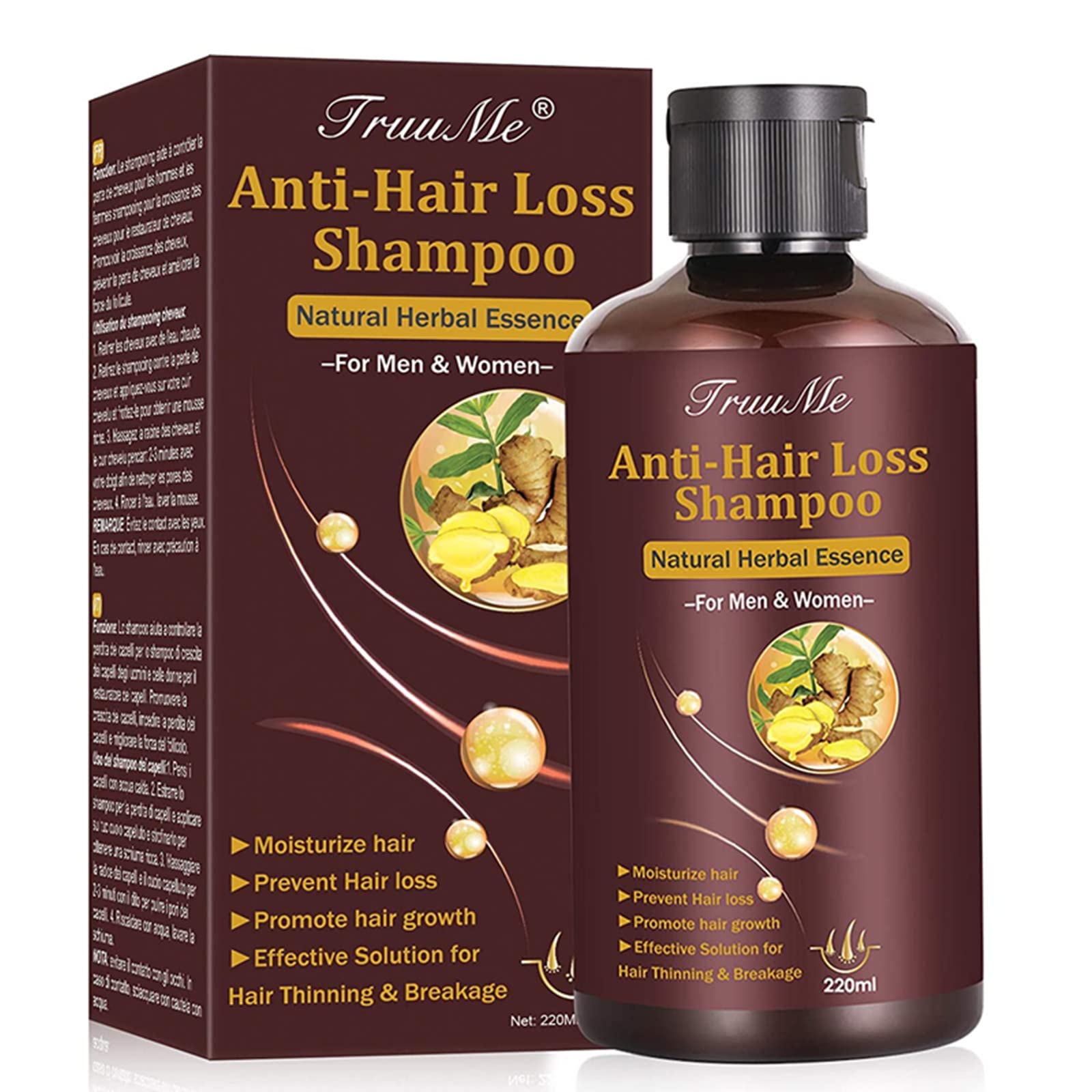 TruuMe Root Activator Shampoo bottle with ginger essence for scalp care.