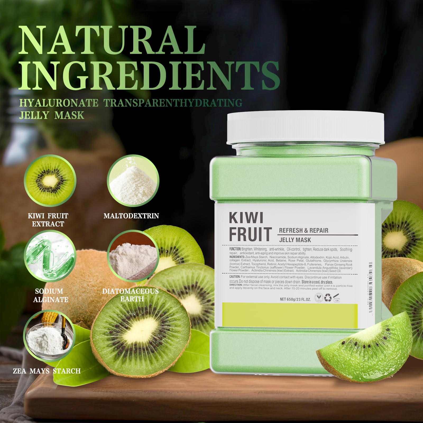 Truvenum Kiwi Jelly Mask Powder being dispensed for easy at-home prep