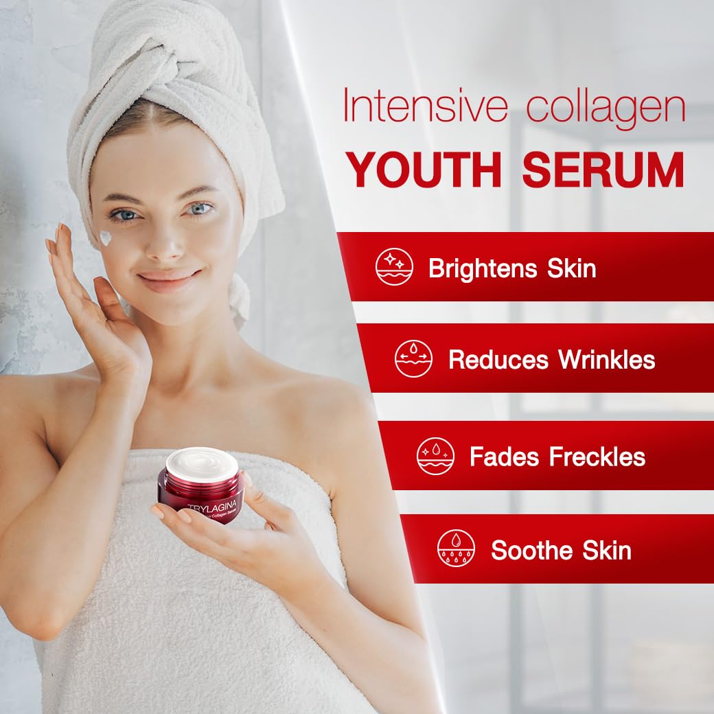 Trylagina 12X collagen serum ingredient highlight for skin support.