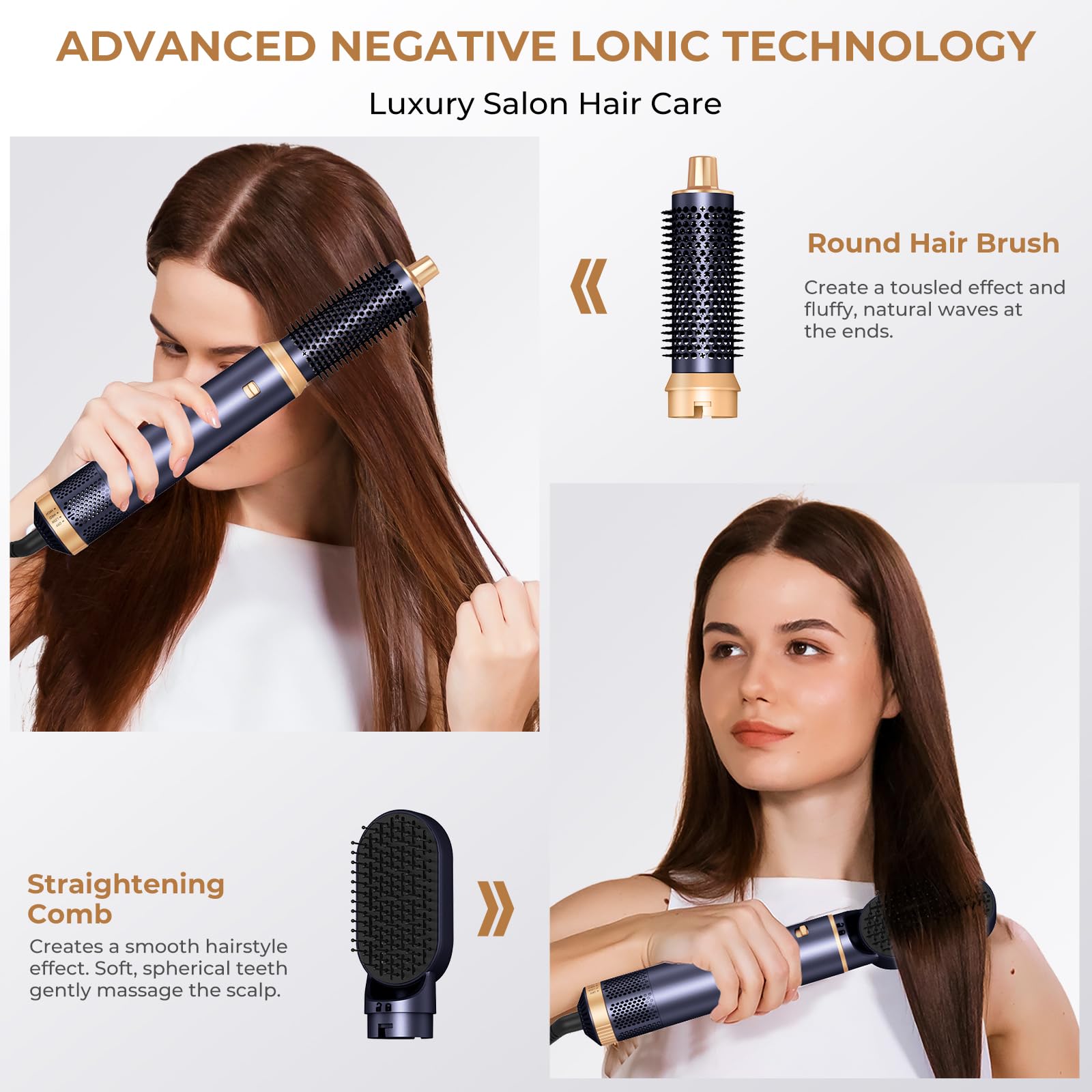 Trylater rotating air curler barrel creates effortless curls in seconds.