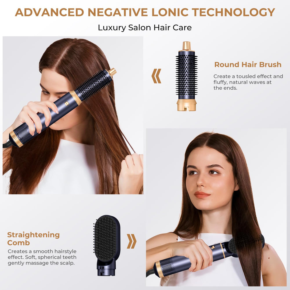 Trylater rotating air curler barrel creates effortless curls in seconds.