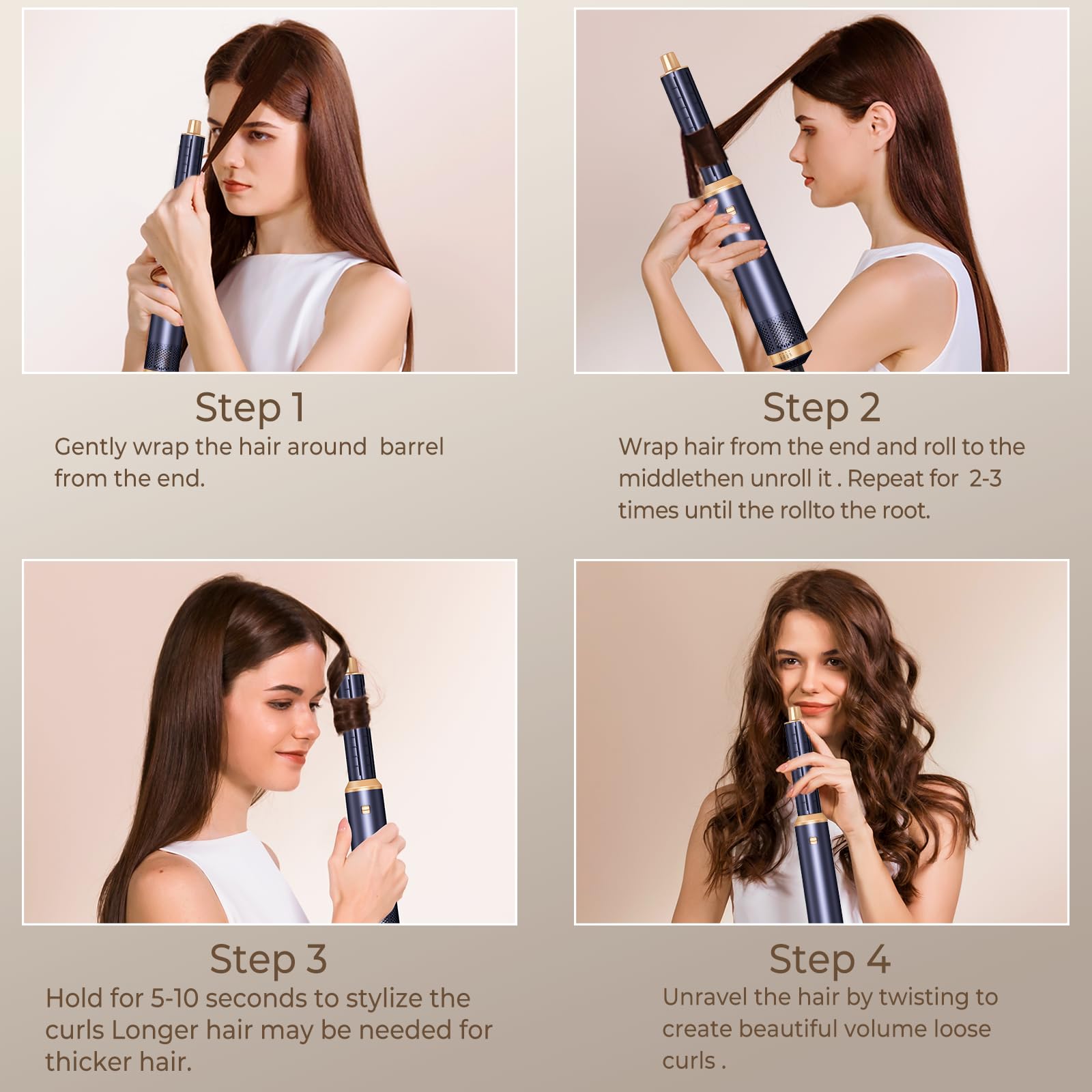 Trylater detachable air curler enables travel-ready styling on the go.