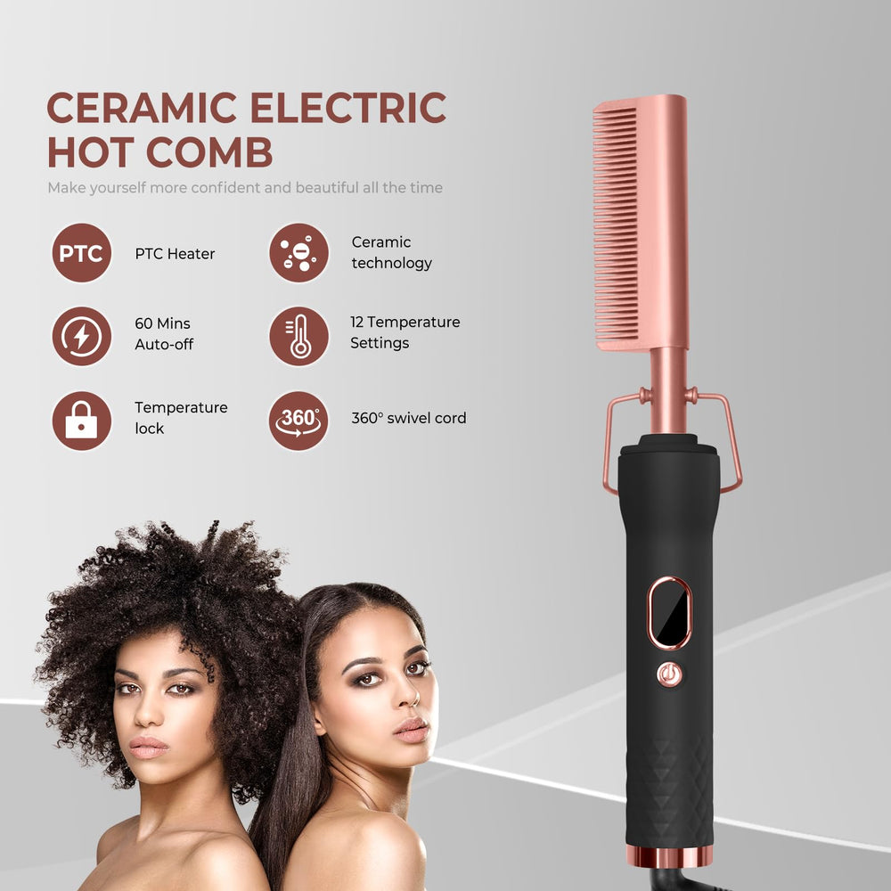 Trylater hot comb demonstrates 12 temperature range for soft to coarse hair.
