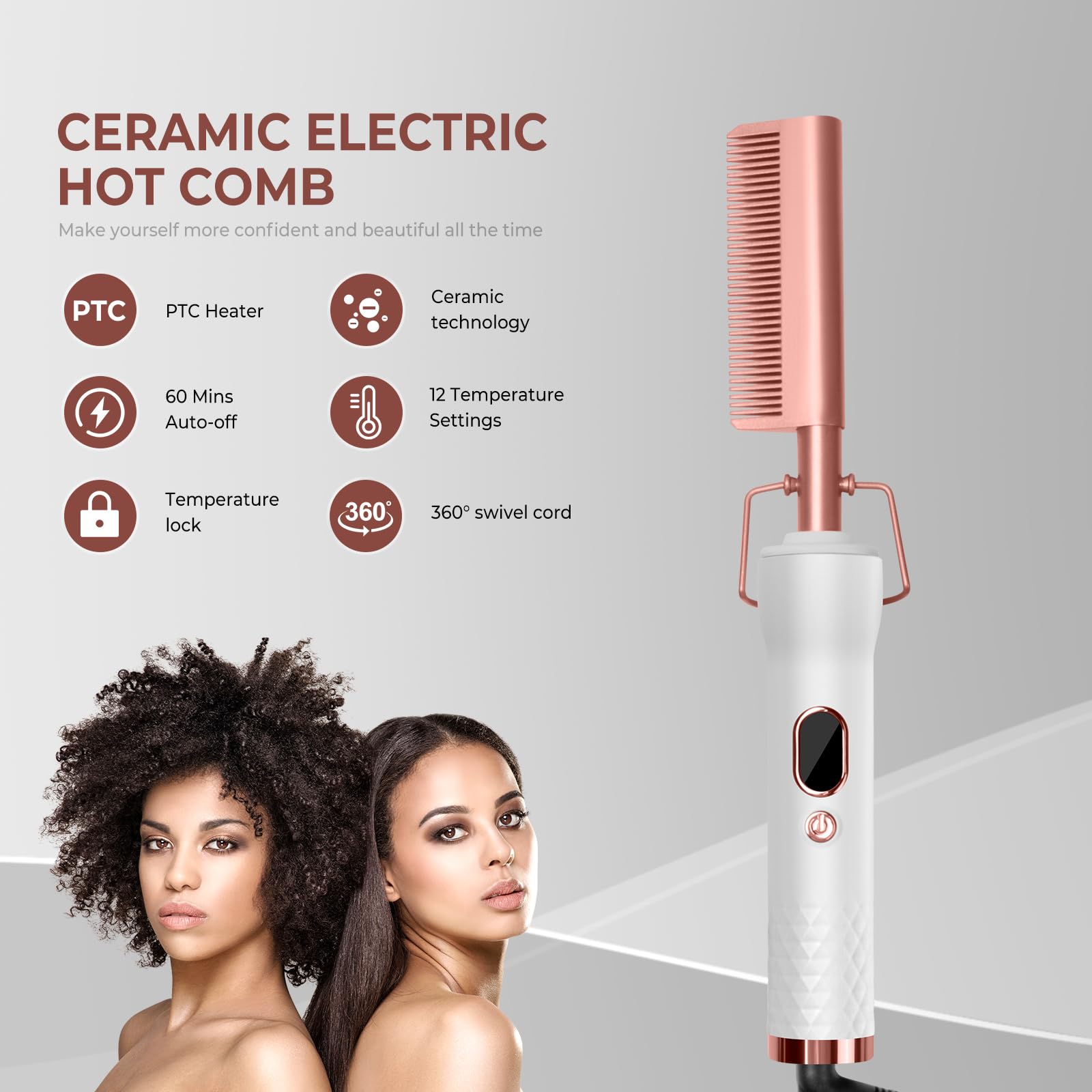 TryLater hot comb temperature settings LCD for precise heat control