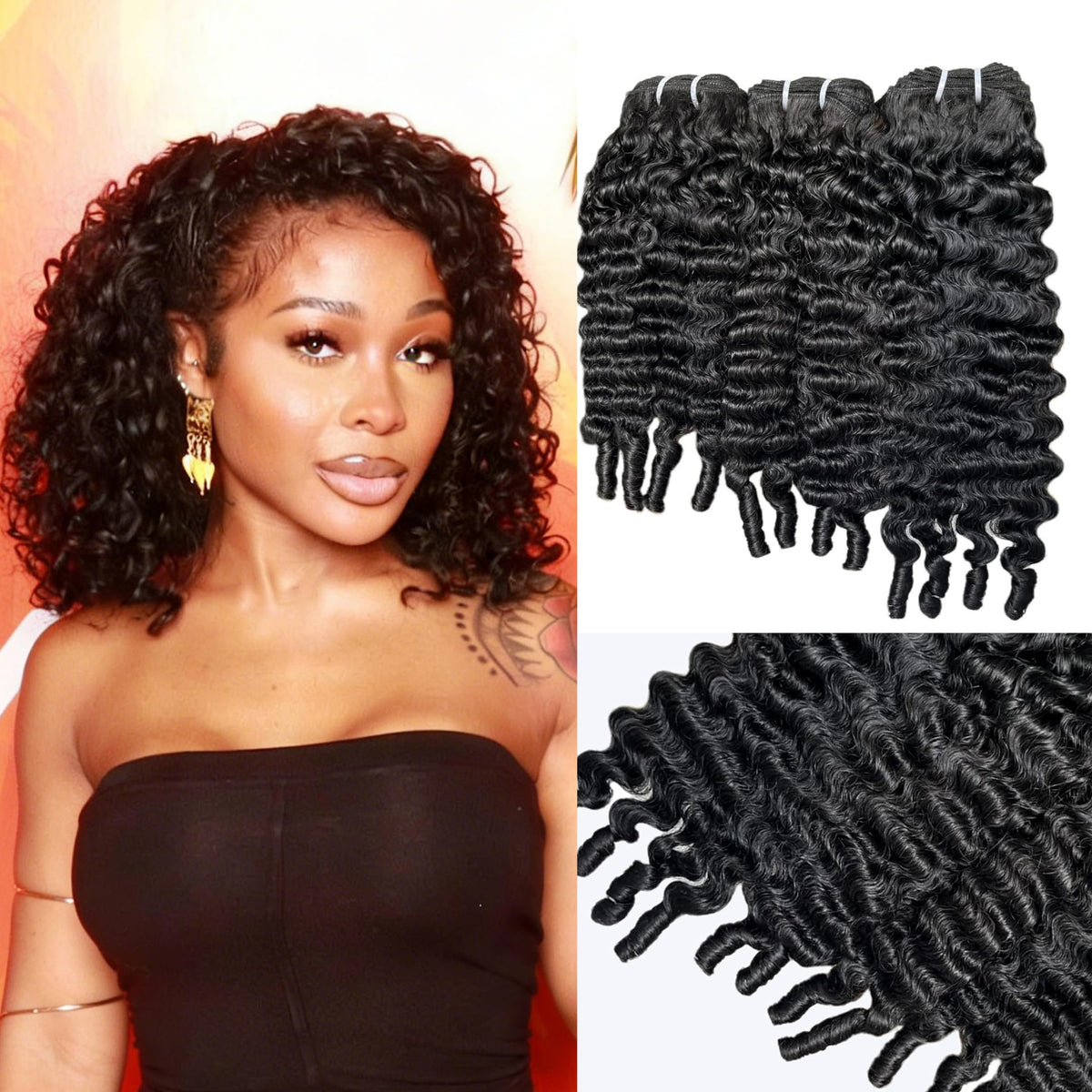 TryRich Burmese Curly Bundles water-wave 12in spiral end for natural blend and shine