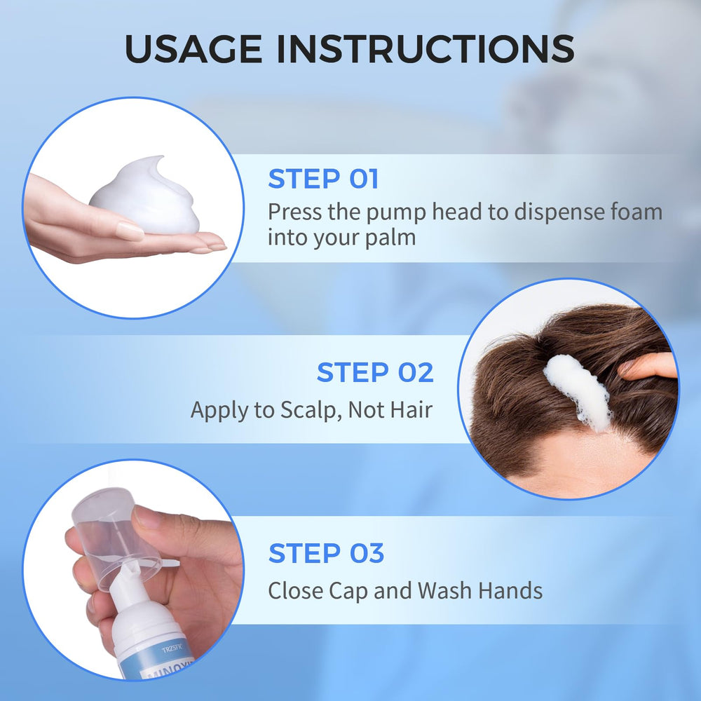 Trzsfr Minoxidil Foam on scalp for daily use.