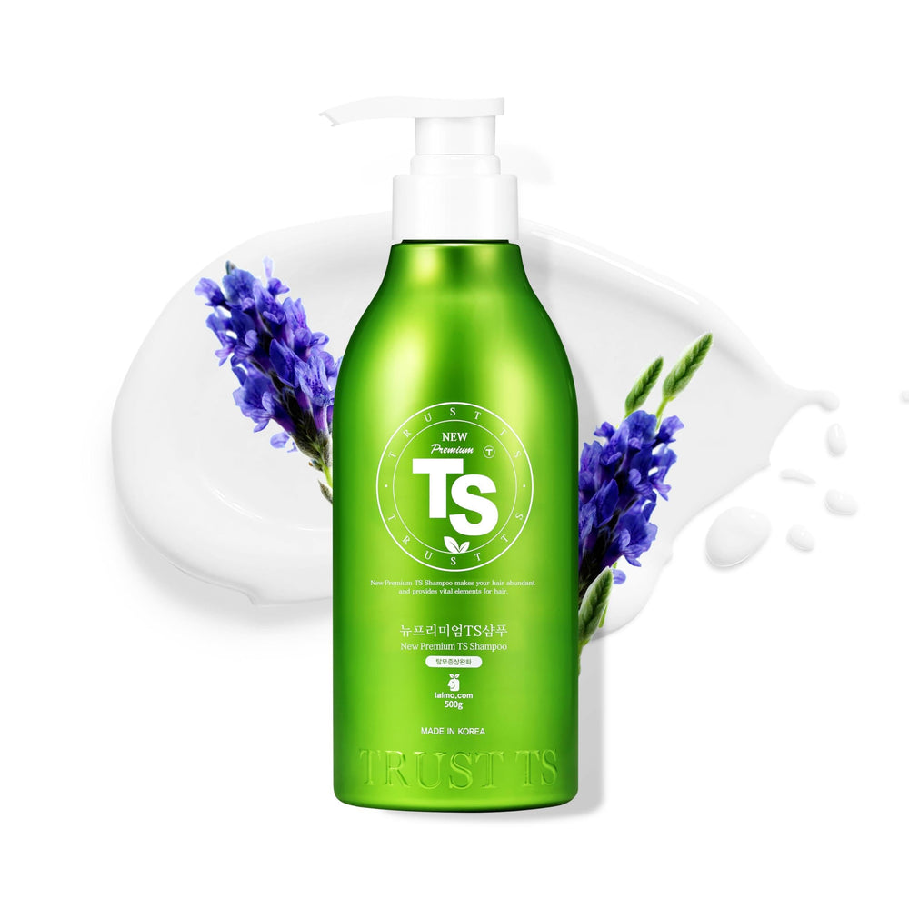 TS New Premium Shampoo bottle for thinning hair care.