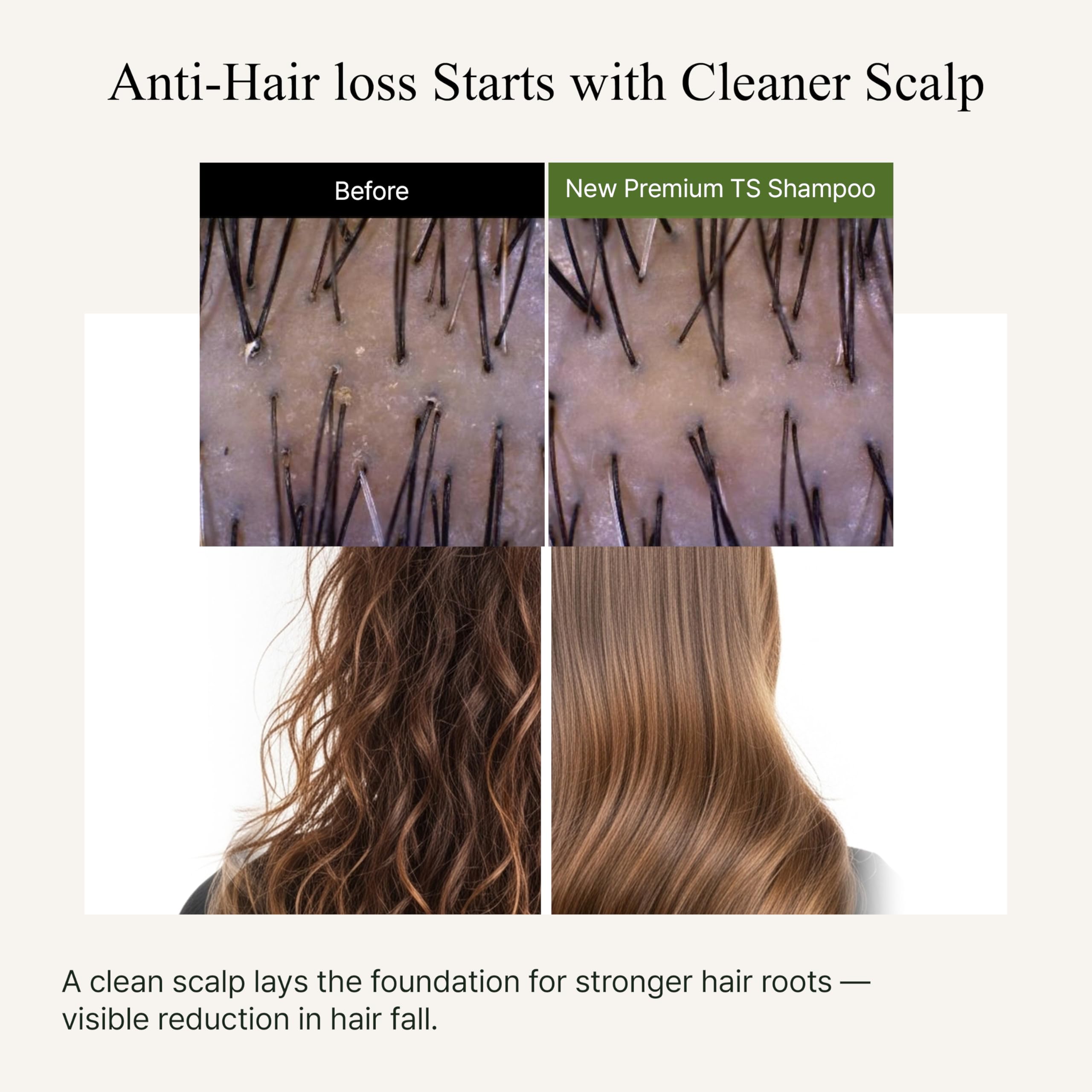 Creamy texture of TS New Premium Shampoo showcased in close view.
