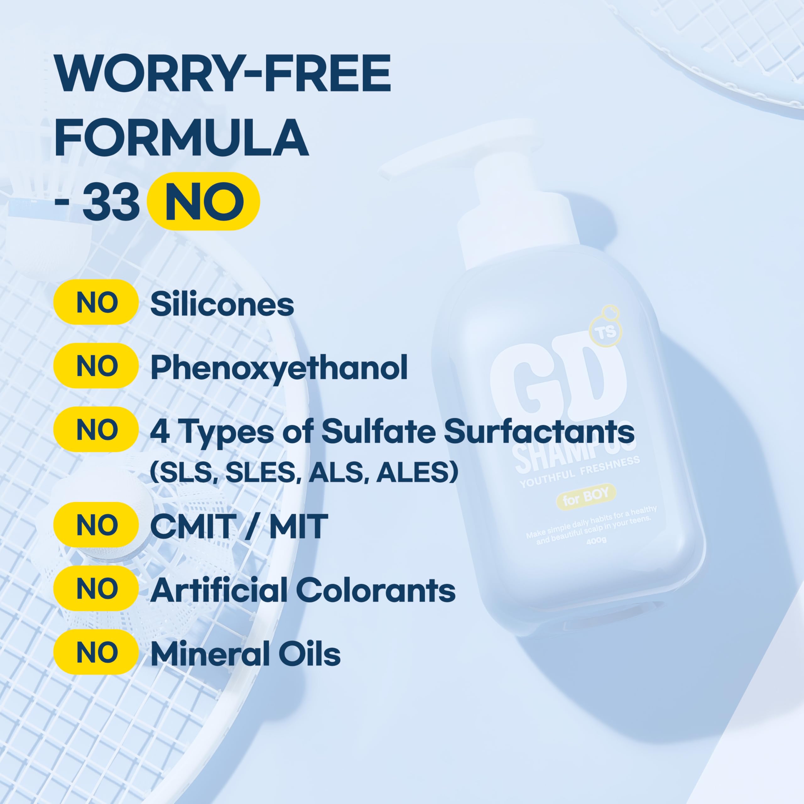 TS SHAMPOO paraben-free bottle blue dermatologist-tested formula.