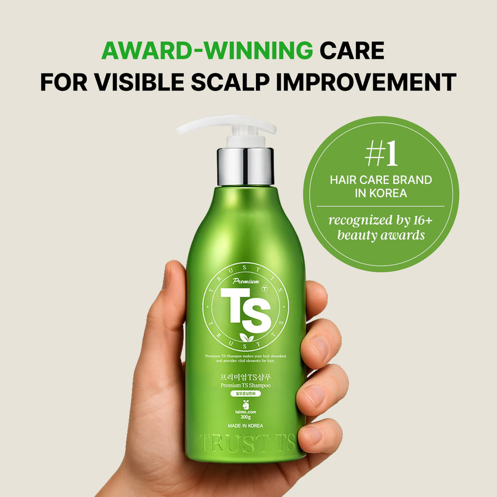 TS SHAMPOO Premium biotin ingredients display supporting tissue hair health.