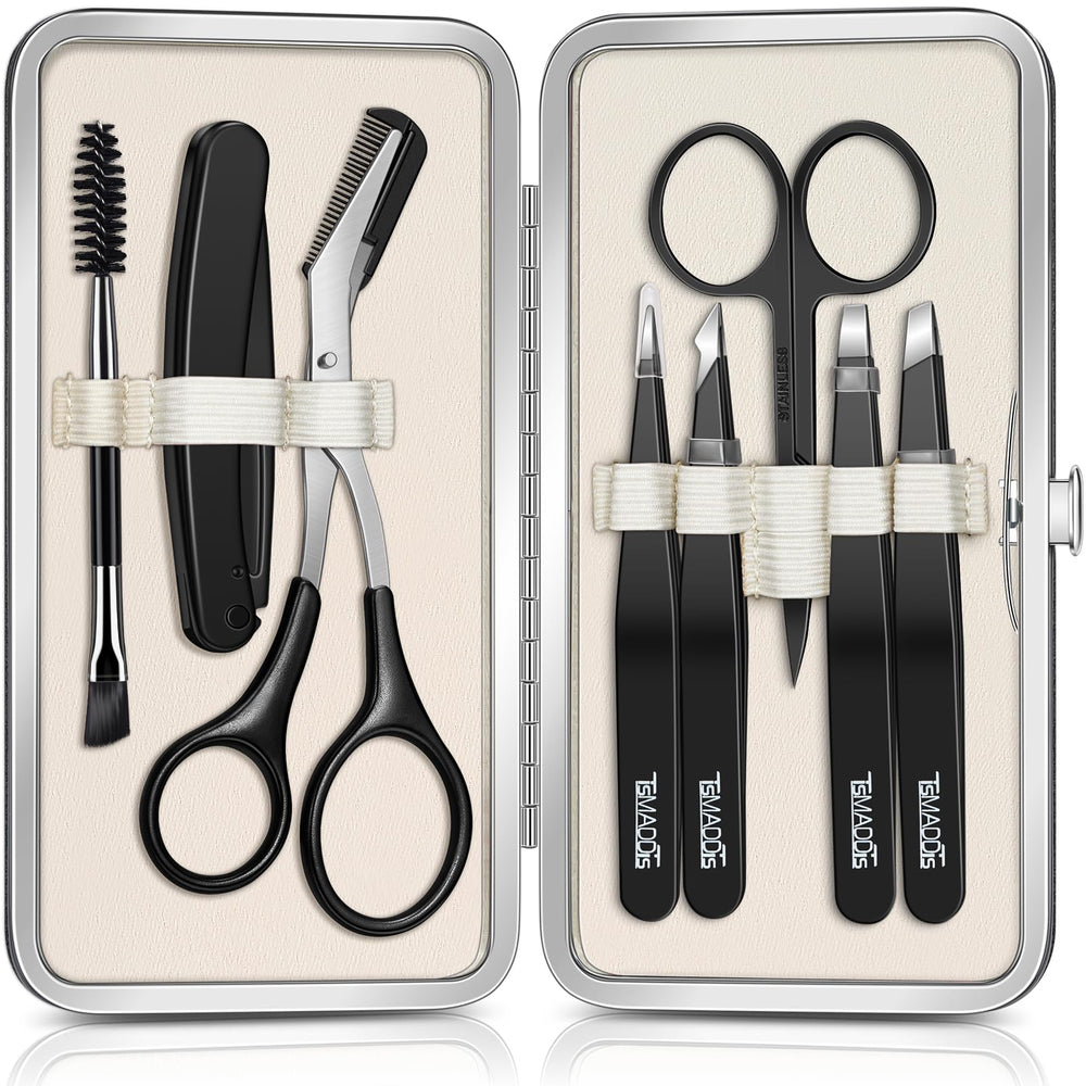 TsMADDTs 8-in-1 eyebrow kit tweezers for precise hair removal and shaping.