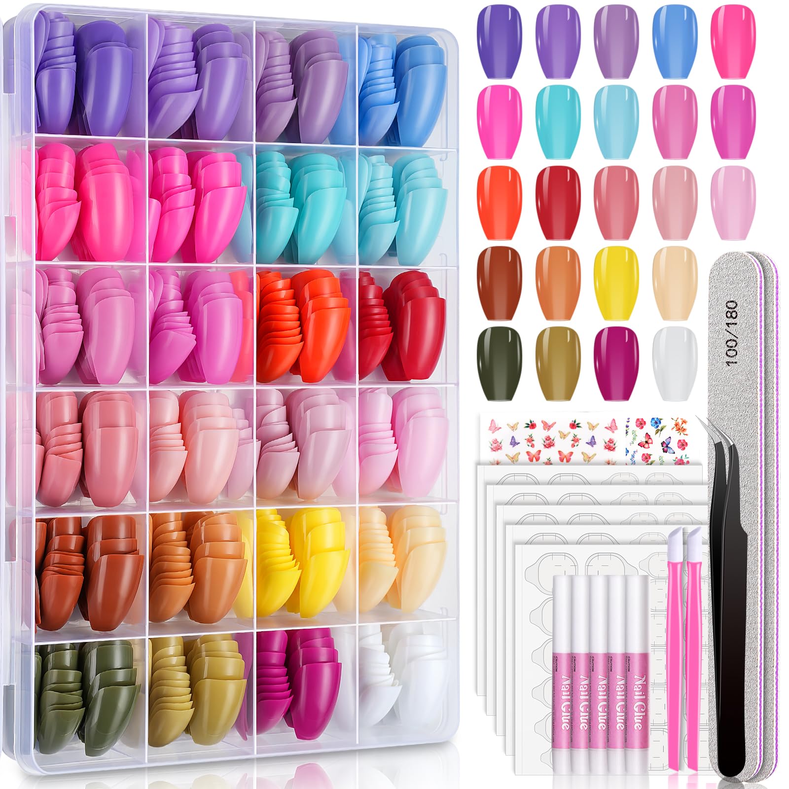 TsMADDTs coffin press-on nails kit with 720 pieces for at-home DIY nails.