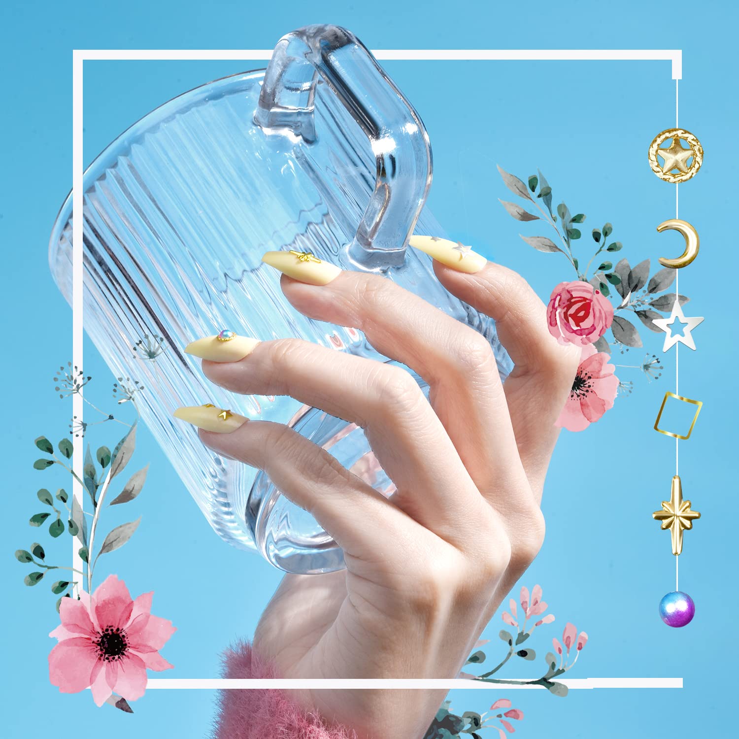 TsMADDTs glossy coffin nails in short ballerina shape for natural look.