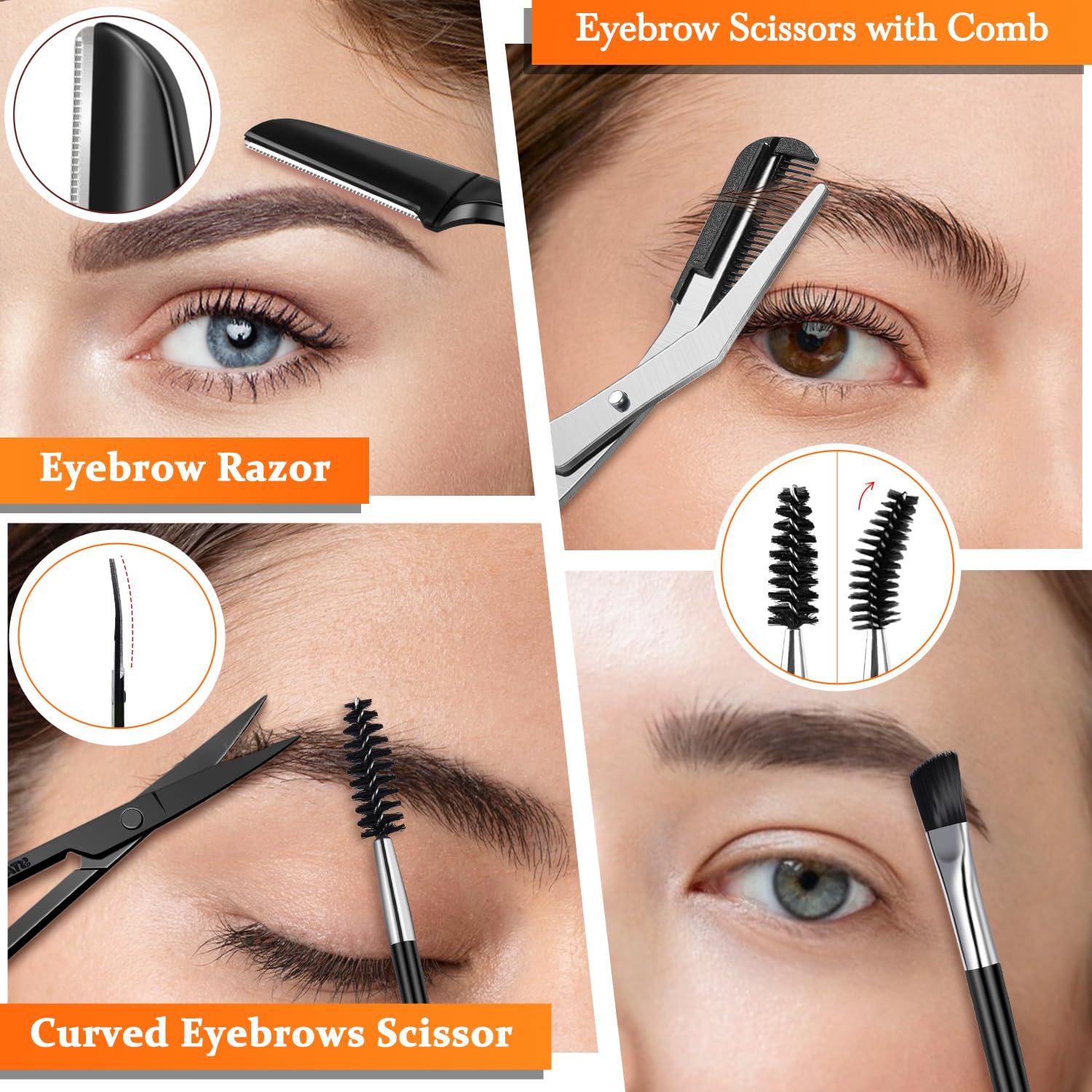 TsMADDTs complete eyebrow tools display showing professional-grade grooming options.