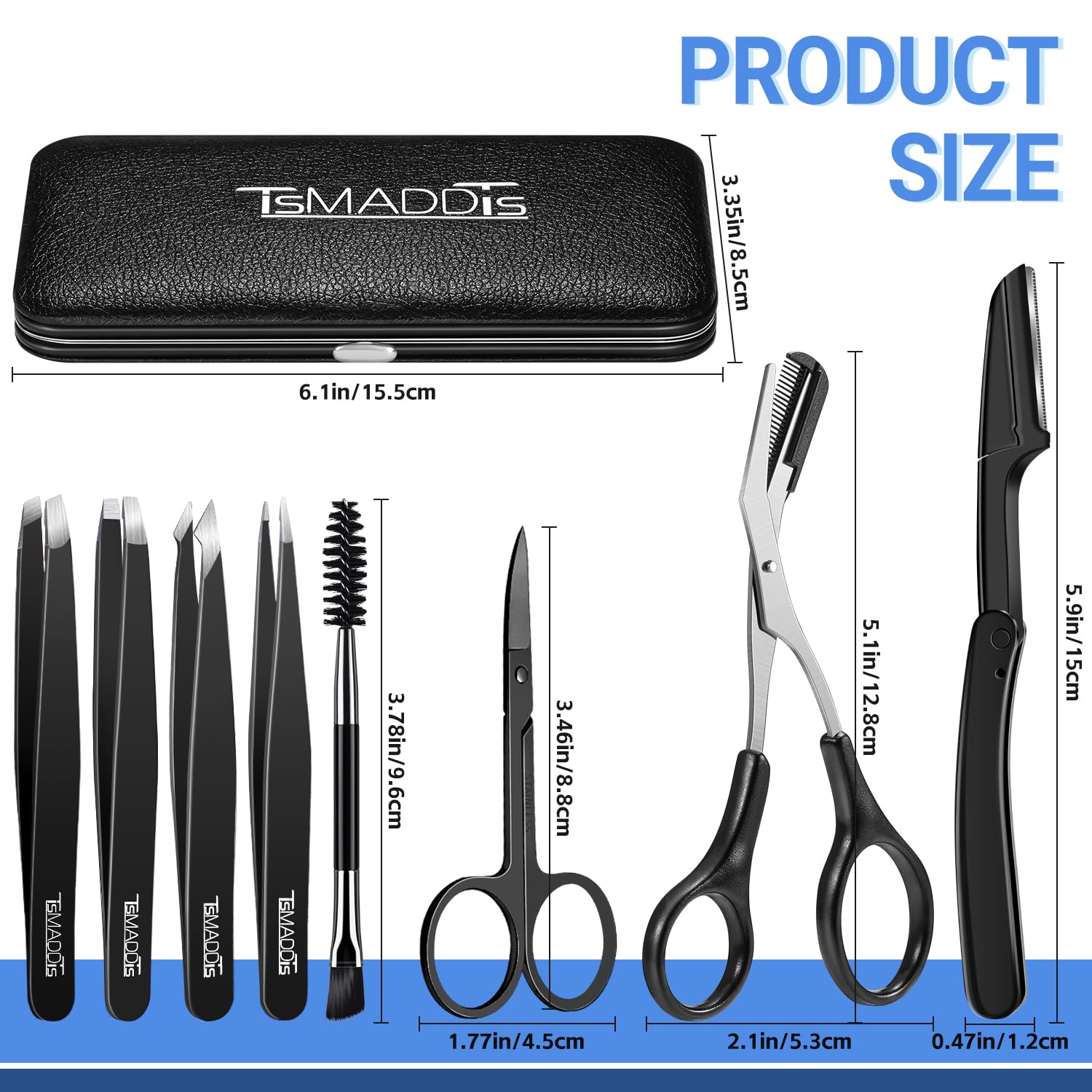TsMADDTs eyebrow trimmer tool close-up highlighting precise trimming for crisp brows.