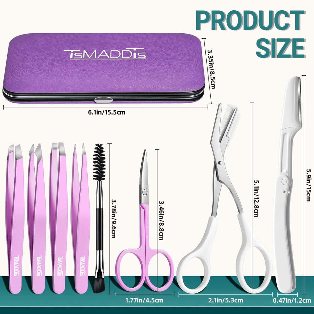 TsMADDTs eyebrow tweezers tips close-up highlight precise root gripping for clean plucking.