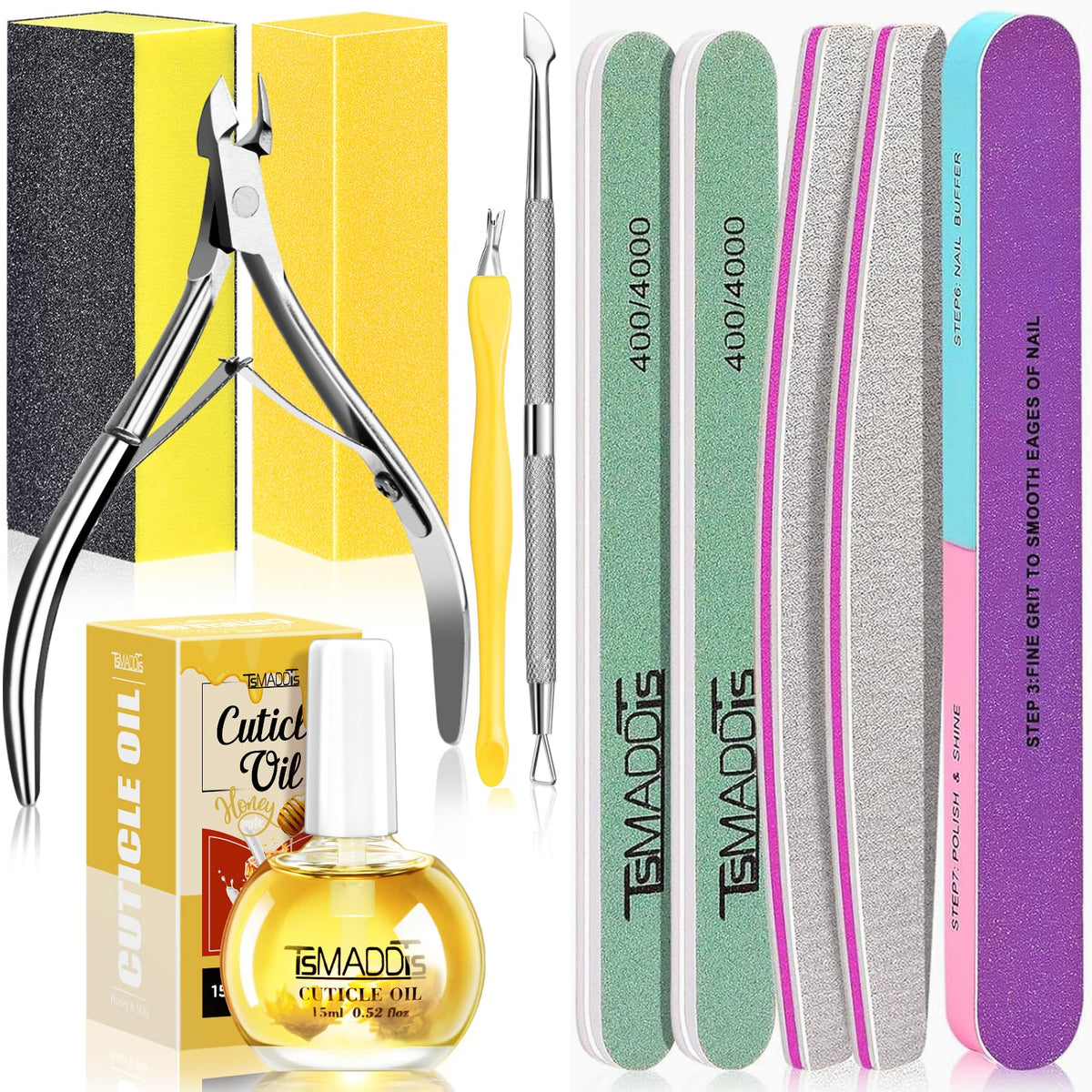 TsMADDTs nail buffers set front view for easy at-home manicure.