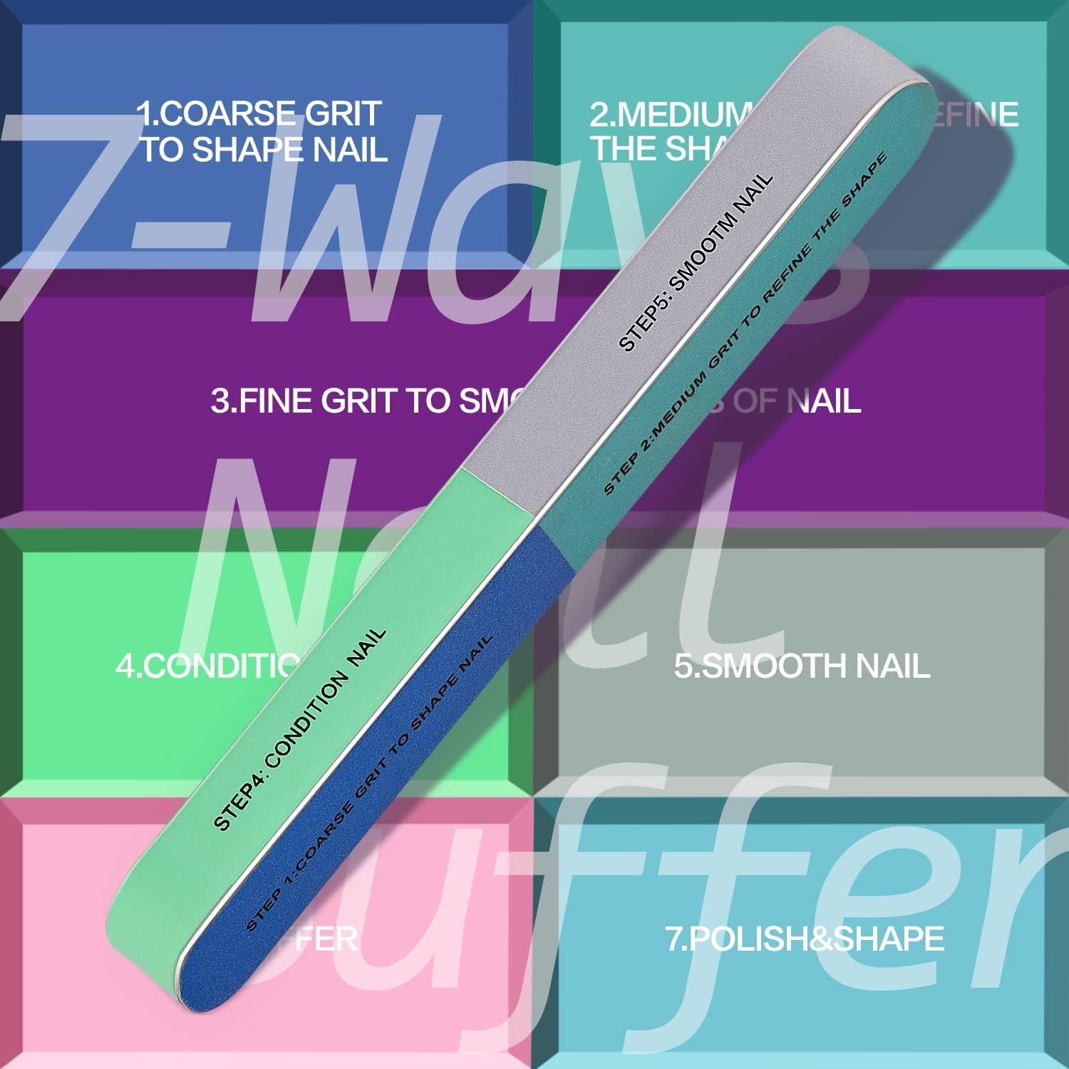 TsMADDTs 7-Way Nail File and Buffer Block demonstrated for versatile filing.