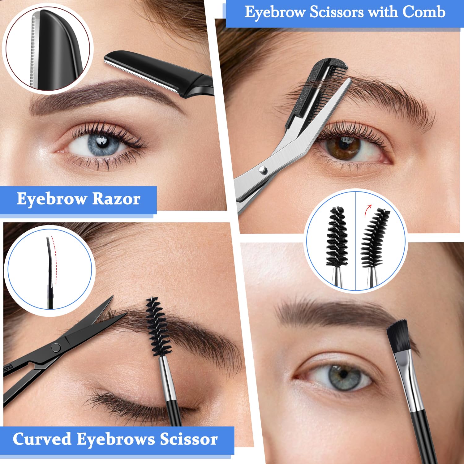 TsMADDTs travel case open showcasing full 8-in-1 eyebrow kit contents.