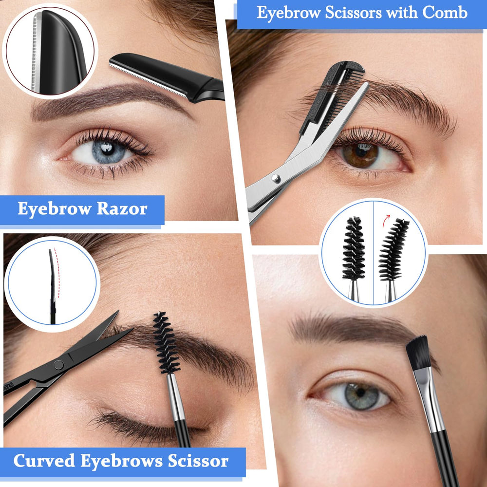 TsMADDTs travel case open showcasing full 8-in-1 eyebrow kit contents.