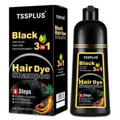 TSSPLUS Black Hair Dye Shampoo bottle for at-home color convenience.