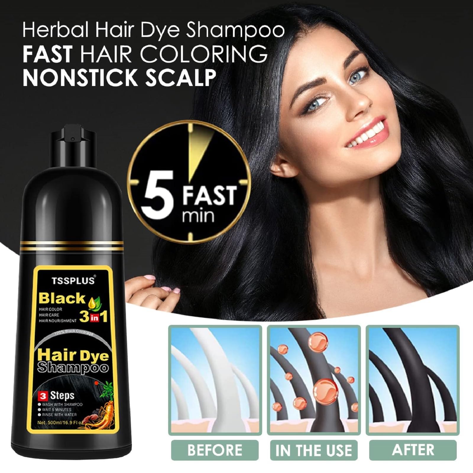 TSSPLUS gray hair coverage close-up with natural shine.