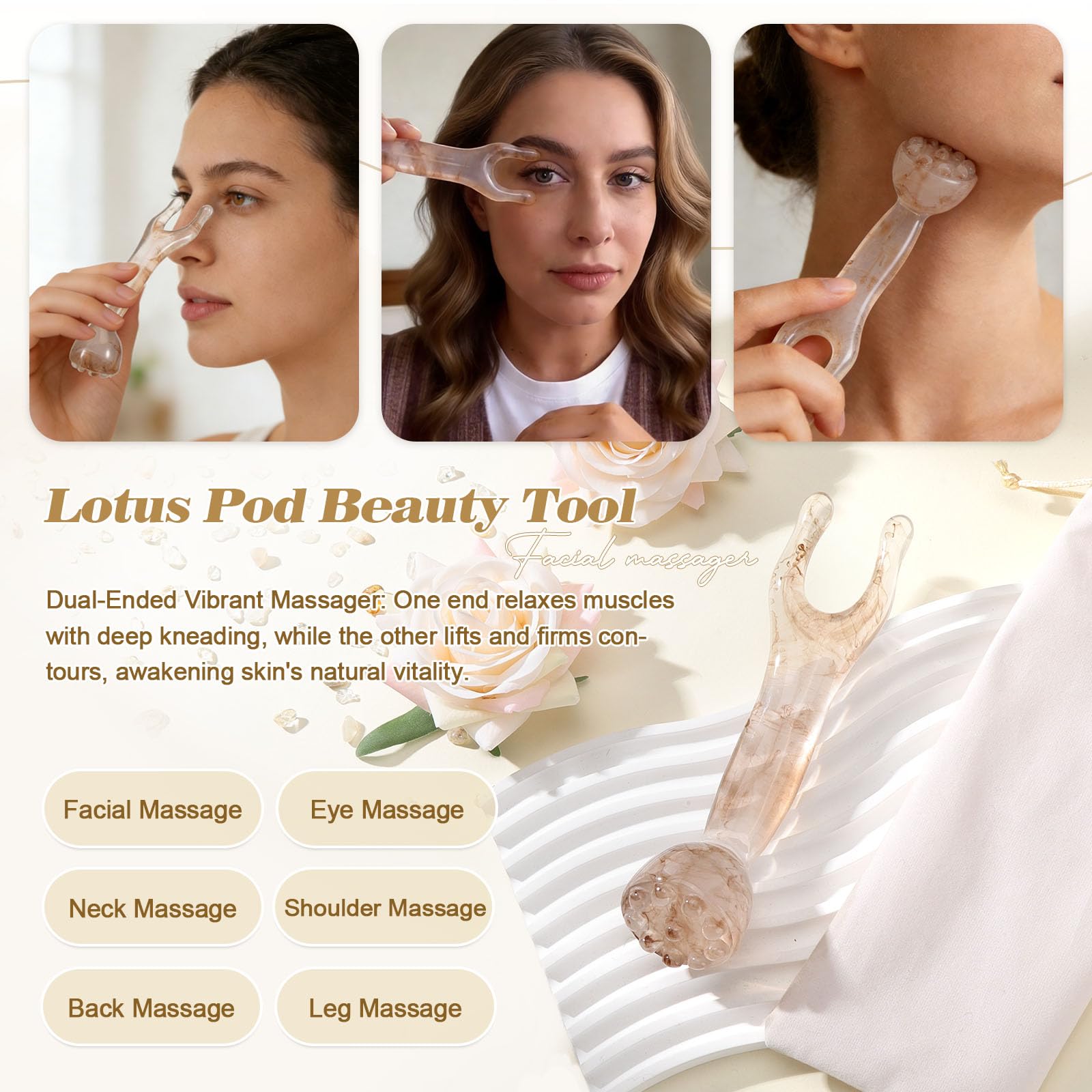TsunNee lotus pod beauty wand supports facial pampering and relaxation.