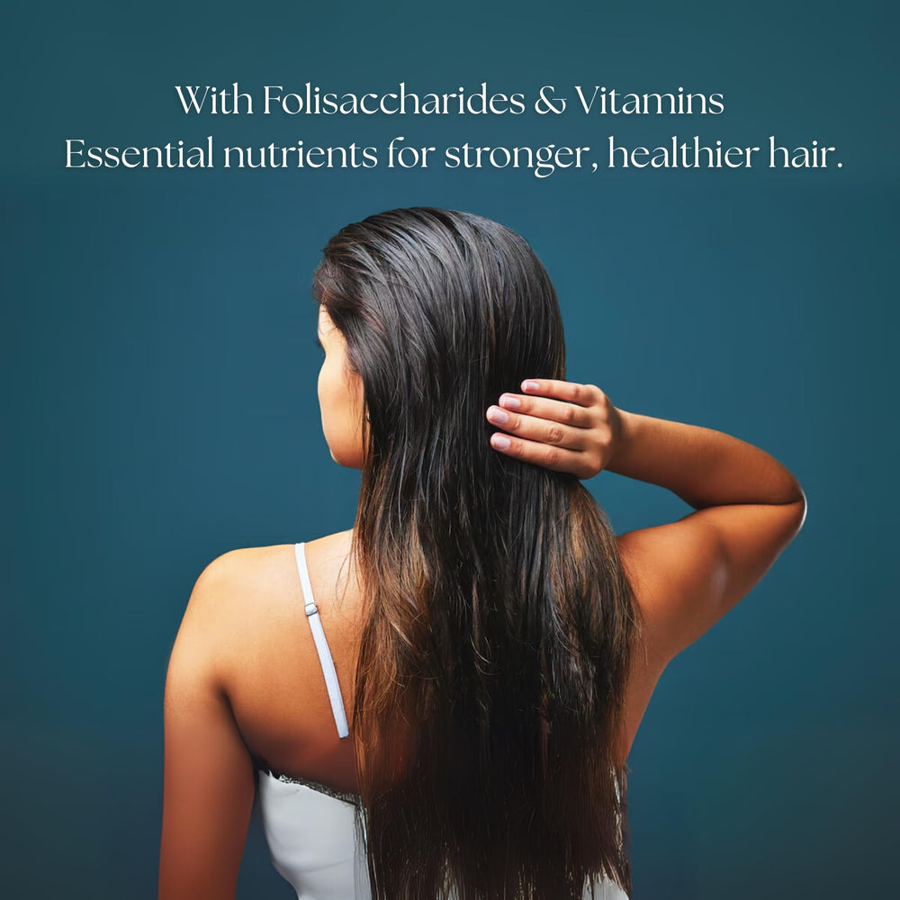 Tu Salud Plus Folicure Conditioner healthy hair routine imagery conveys daily moisture.