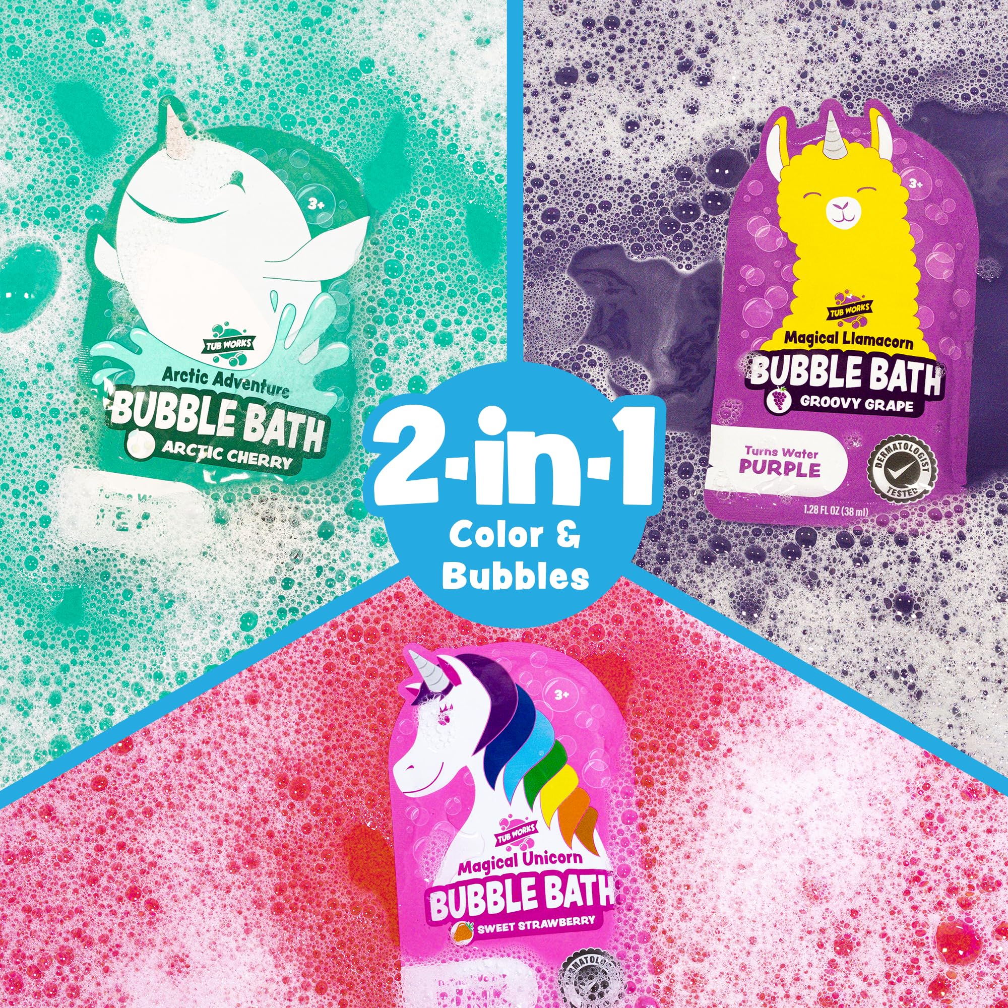 Tub Works Arctic Adventure teal bubble bath delivers colorful foam for a refreshing bath