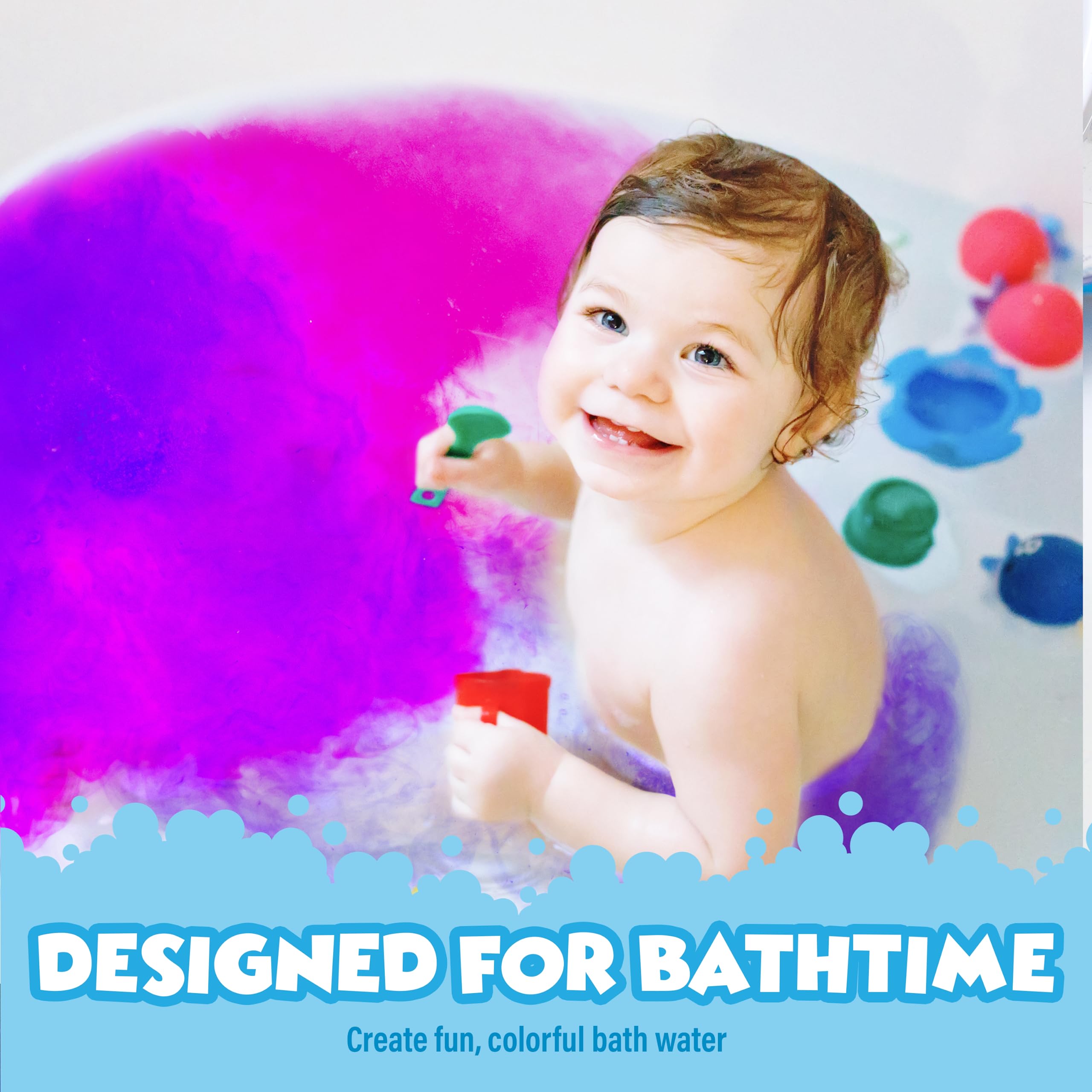 Tub Works Bath Color Fizzies dissolving in water demonstrating safe, stain-free color changes.