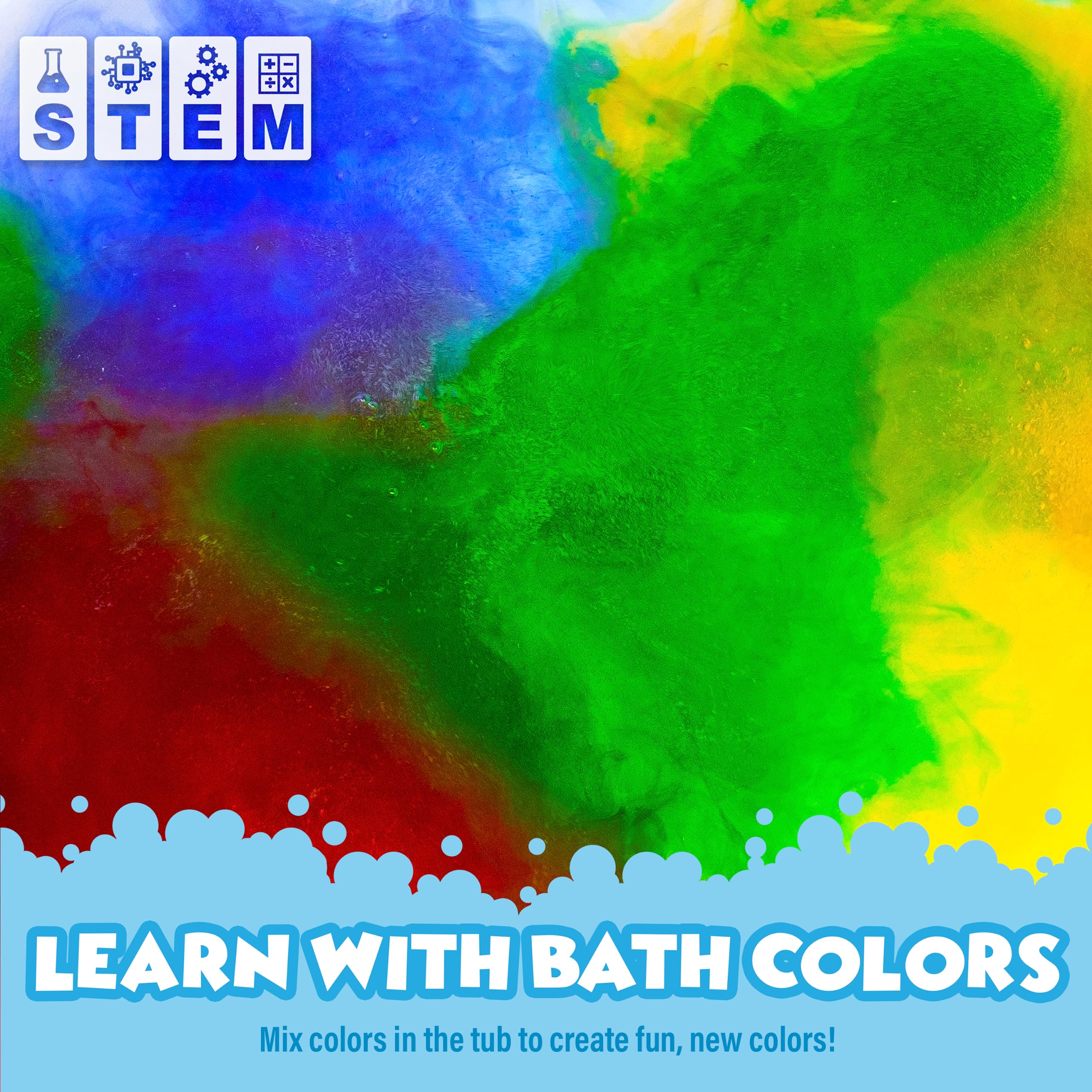 Tub Works Bath Color Fizzies fragrance-free label highlights non-toxic, gentle color.