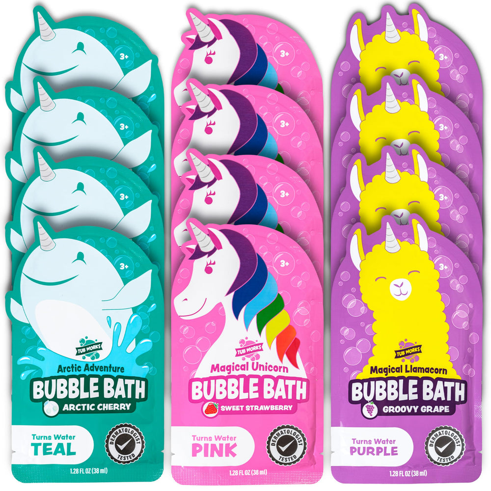 Tub Works vibrant pink foam swirls in the tub for sensory play