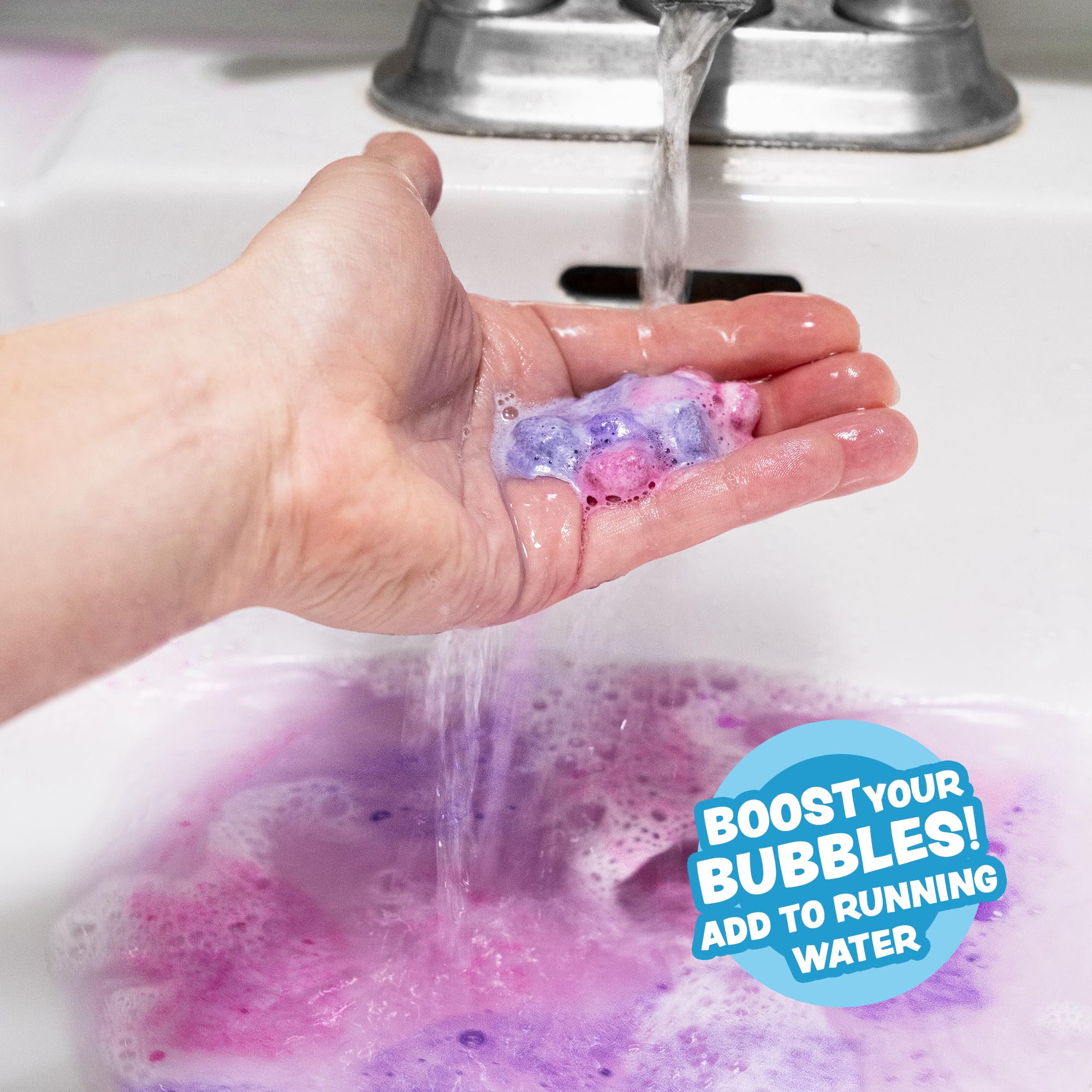 Lil' Bursts dissolve easily in the tub for mess-free fun.