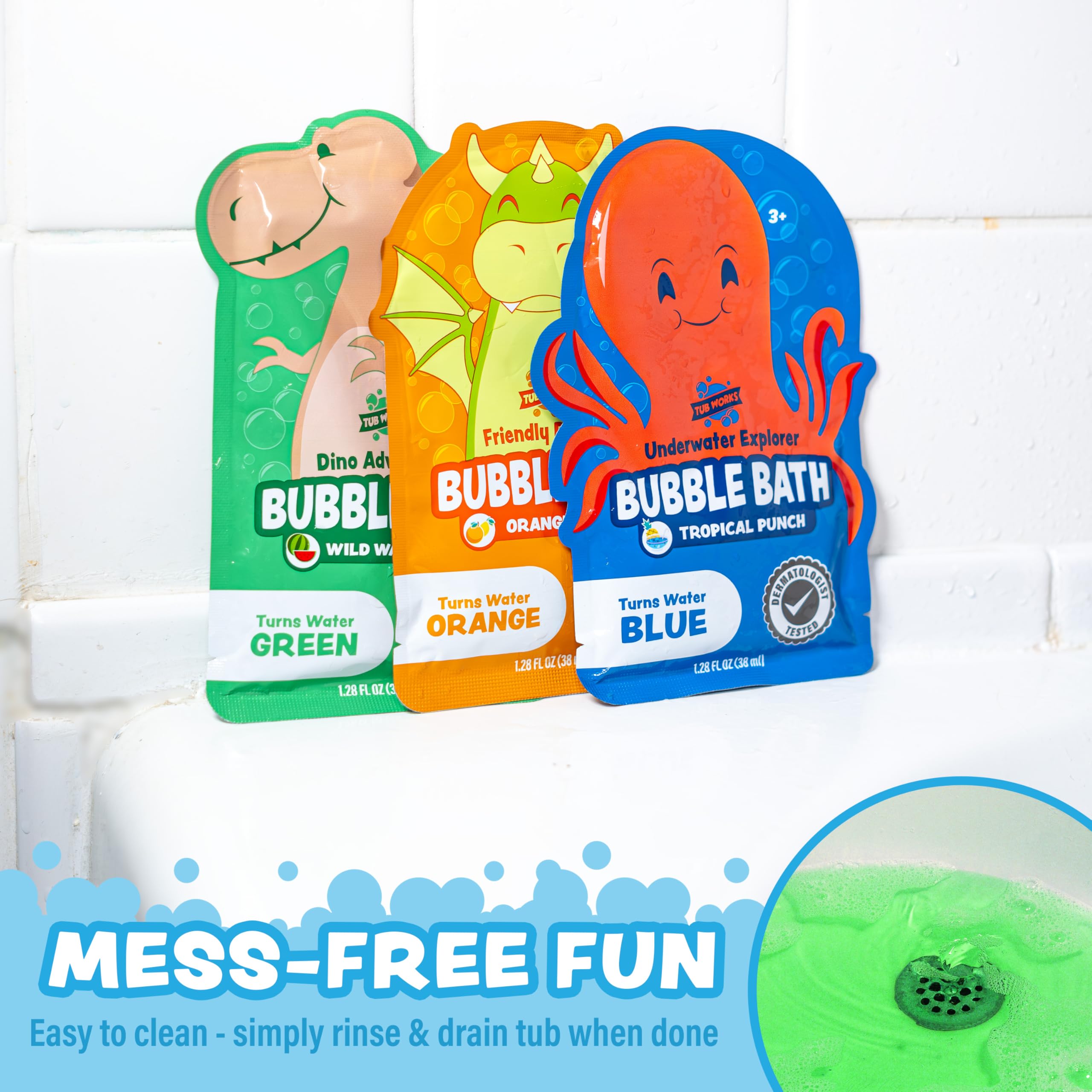 Tub Works Magical Kids Bubble Bath Dino Adventure green offers playful bath time color.