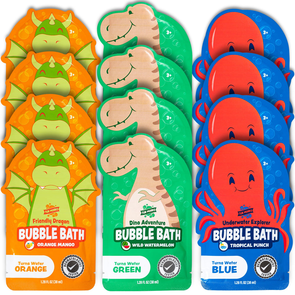 Tub Works Bubble Bath Friendly Dragon orange enhances bath-time bubbles for kids.