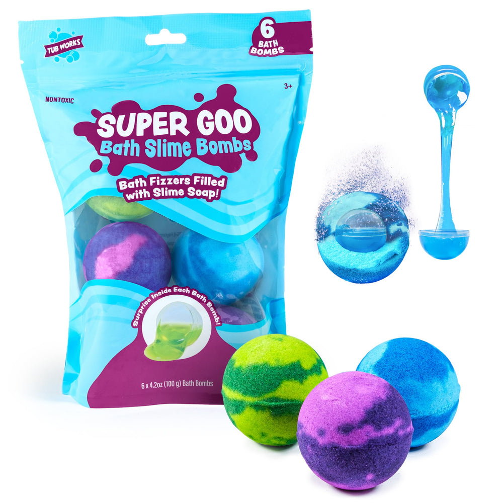 Tub Works mess-free bombs rinse clean after splashy slime play.