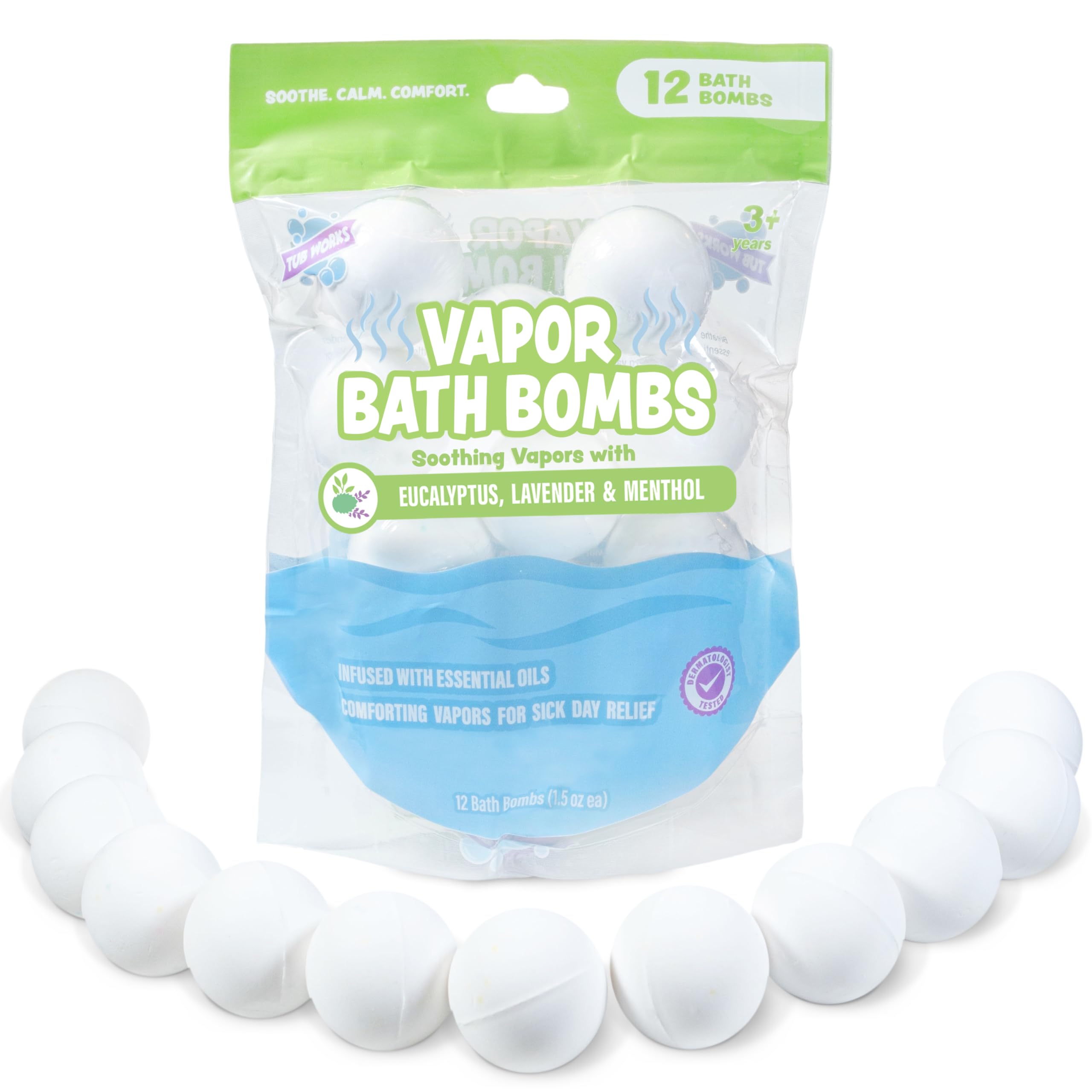 Tub Works Vapor Bath Bombs come in a 12-pack for regular baths