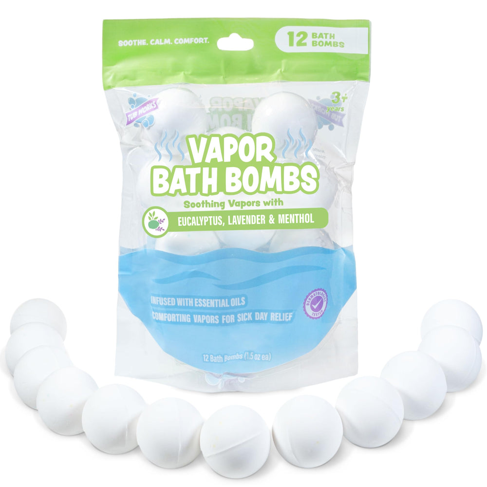 Tub Works Vapor Bath Bombs come in a 12-pack for regular baths